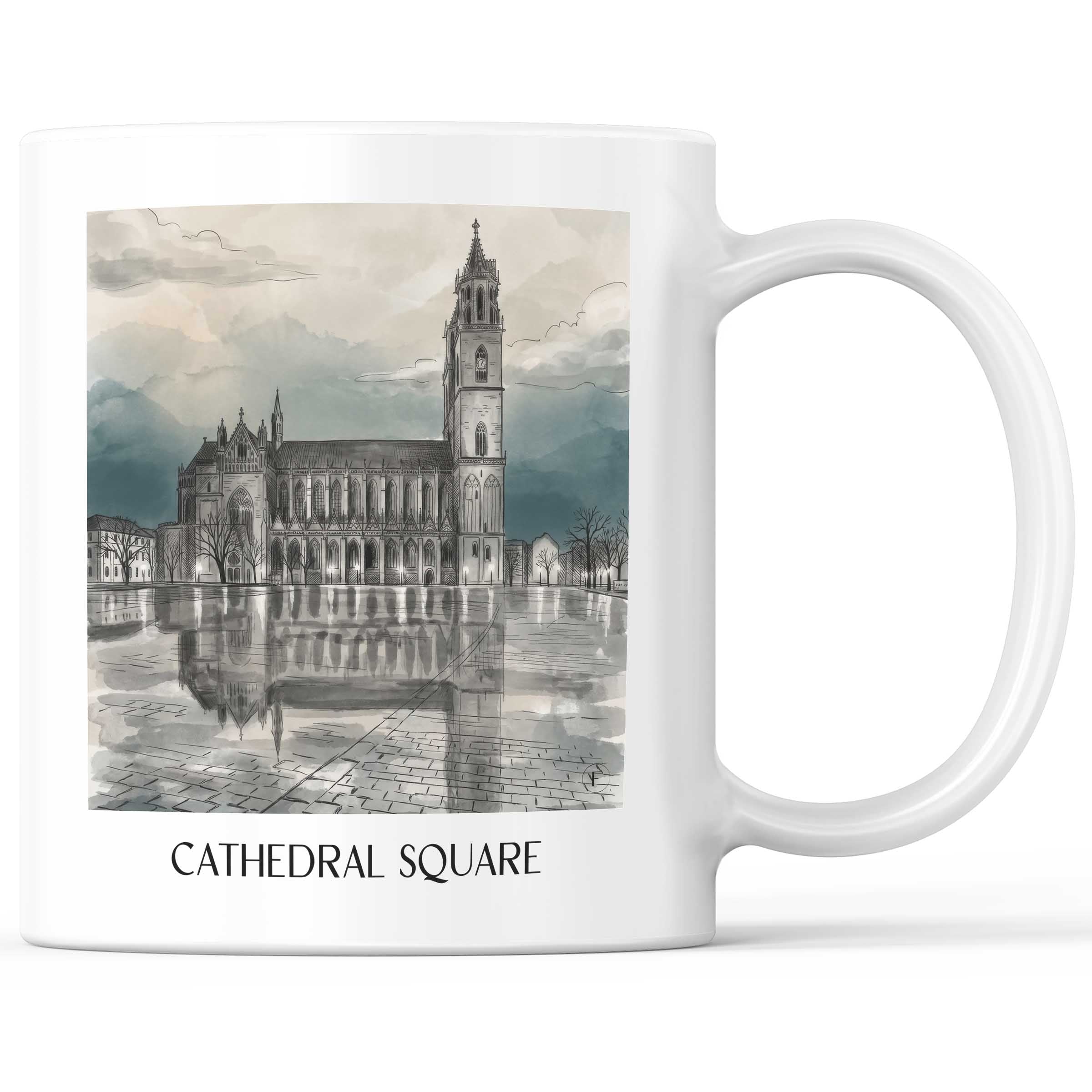 Domplatz Kaffeebecher - Magdeburg - Deutschland Becher - Kaffeetasse im Aquarell Schwarz-Weiß Stil - favplace