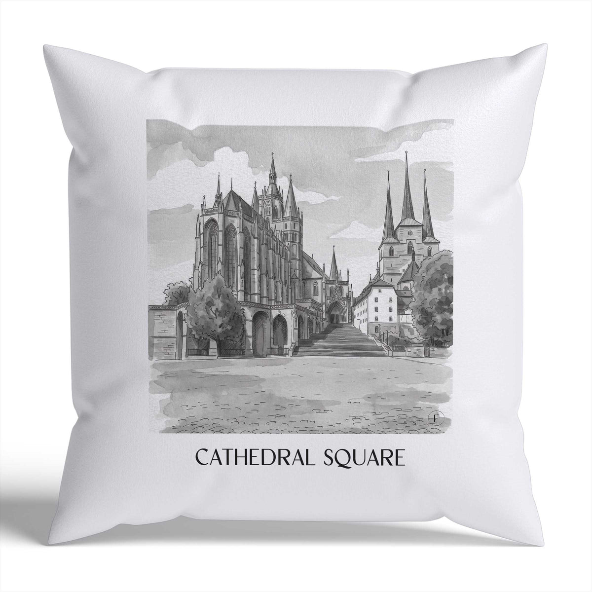 Domplatz Kissenhülle - Zierkissen Bezug - Erfurt - Deutschland Kissen bzw. Kissenbezug im Aquarell Schwarz-Weiß Stil - favplace