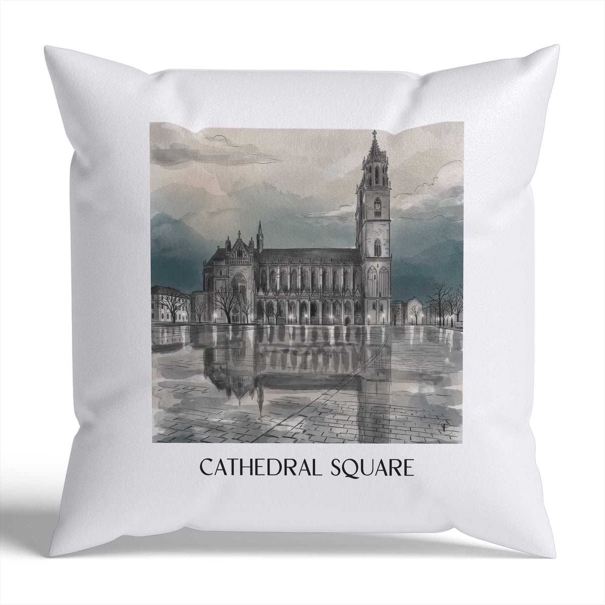 Domplatz Kissenhülle - Zierkissen Bezug - Magdeburg - Deutschland Kissen bzw. Kissenbezug im Aquarell Schwarz-Weiß Stil - favplace