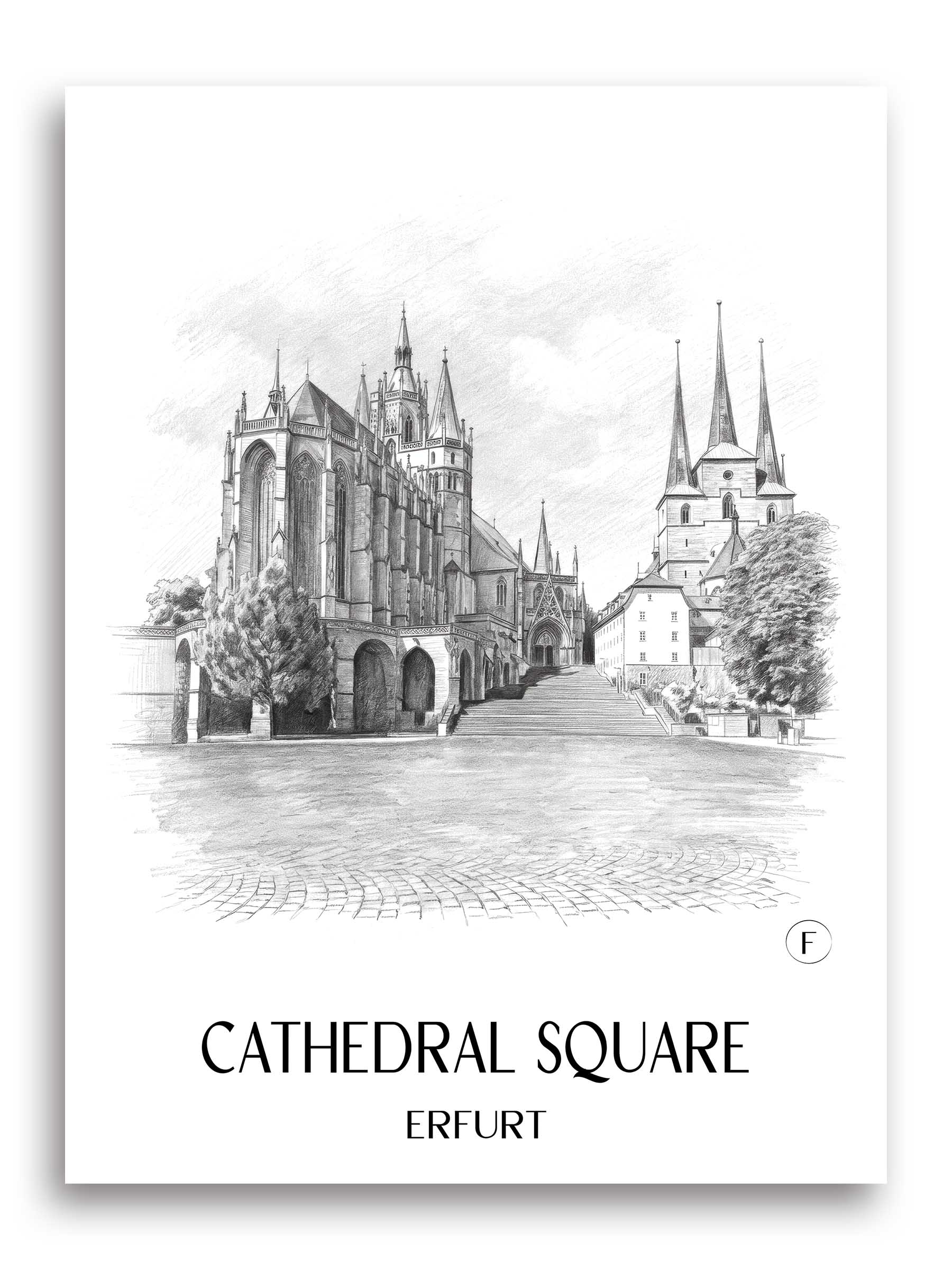 Domplatz Poster - Erfurt - Deutschland Kunstdruck - Zeichnung von A4 bis A1