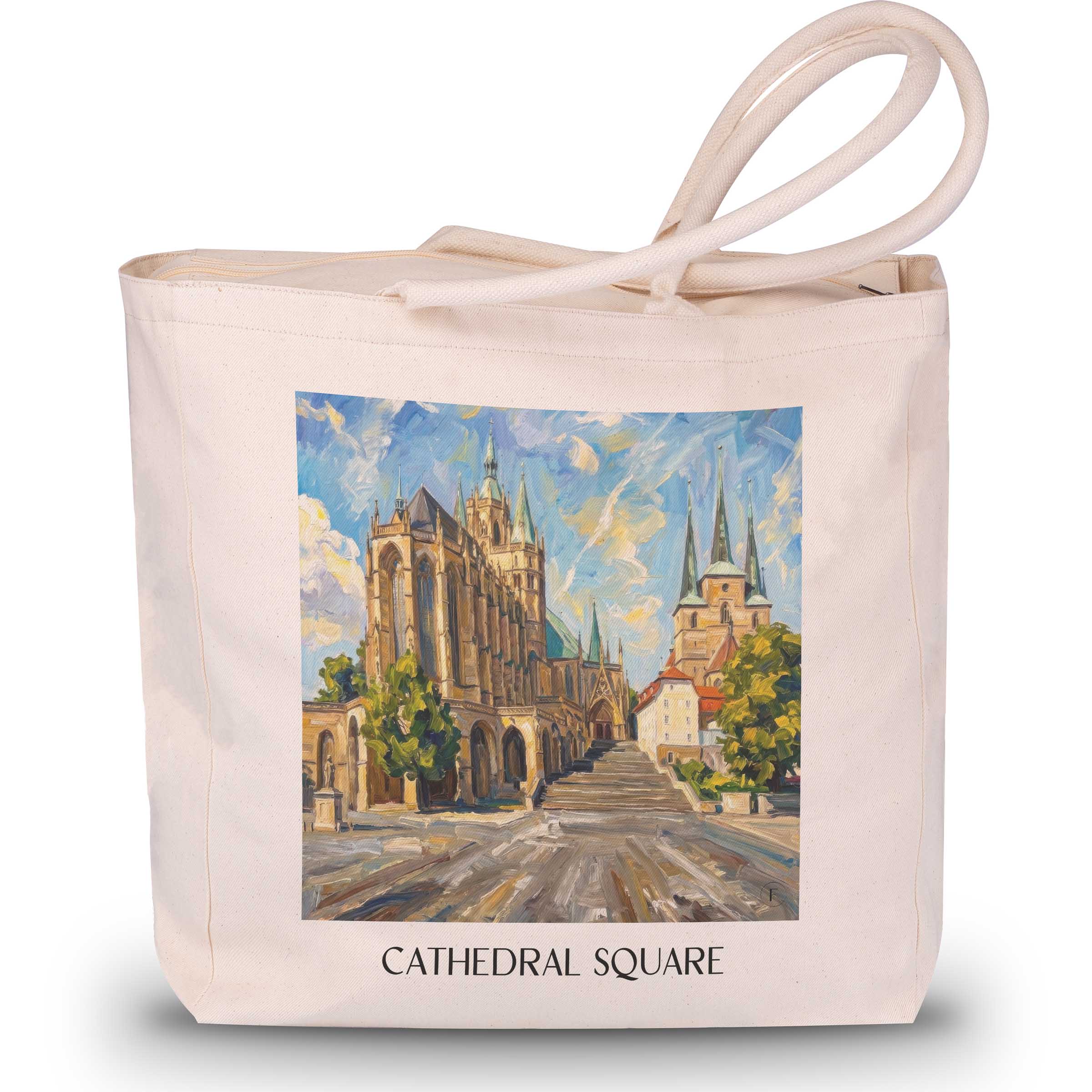 Domplatz Shopping Tasche - Erfurt - Deutschland Tote Bag - Einkaufstasche im Ölgemälde Stil - favplace
