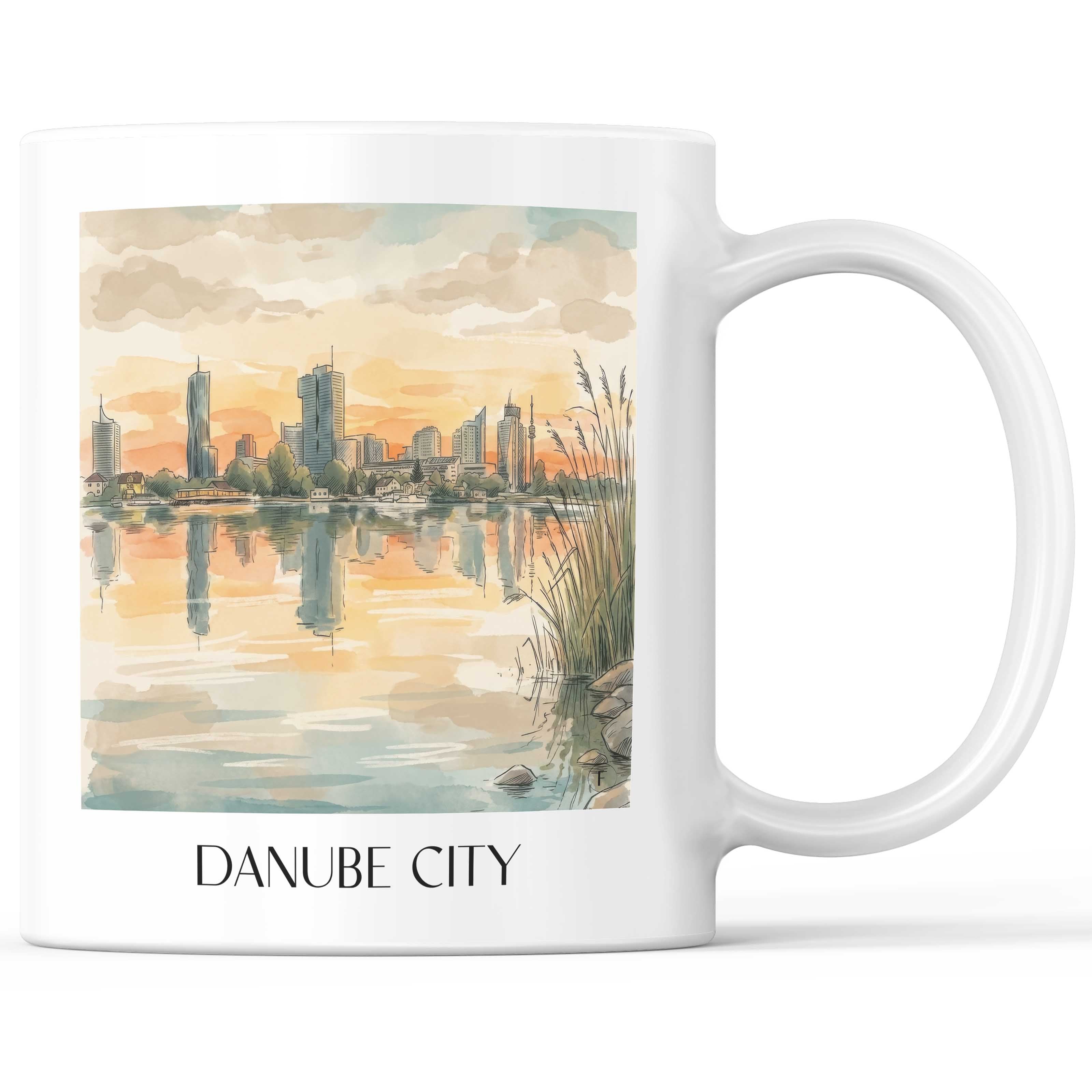 Donau City Kaffeebecher - Wien - Österreich Becher - Kaffeetasse im Aquarell Stil - favplace