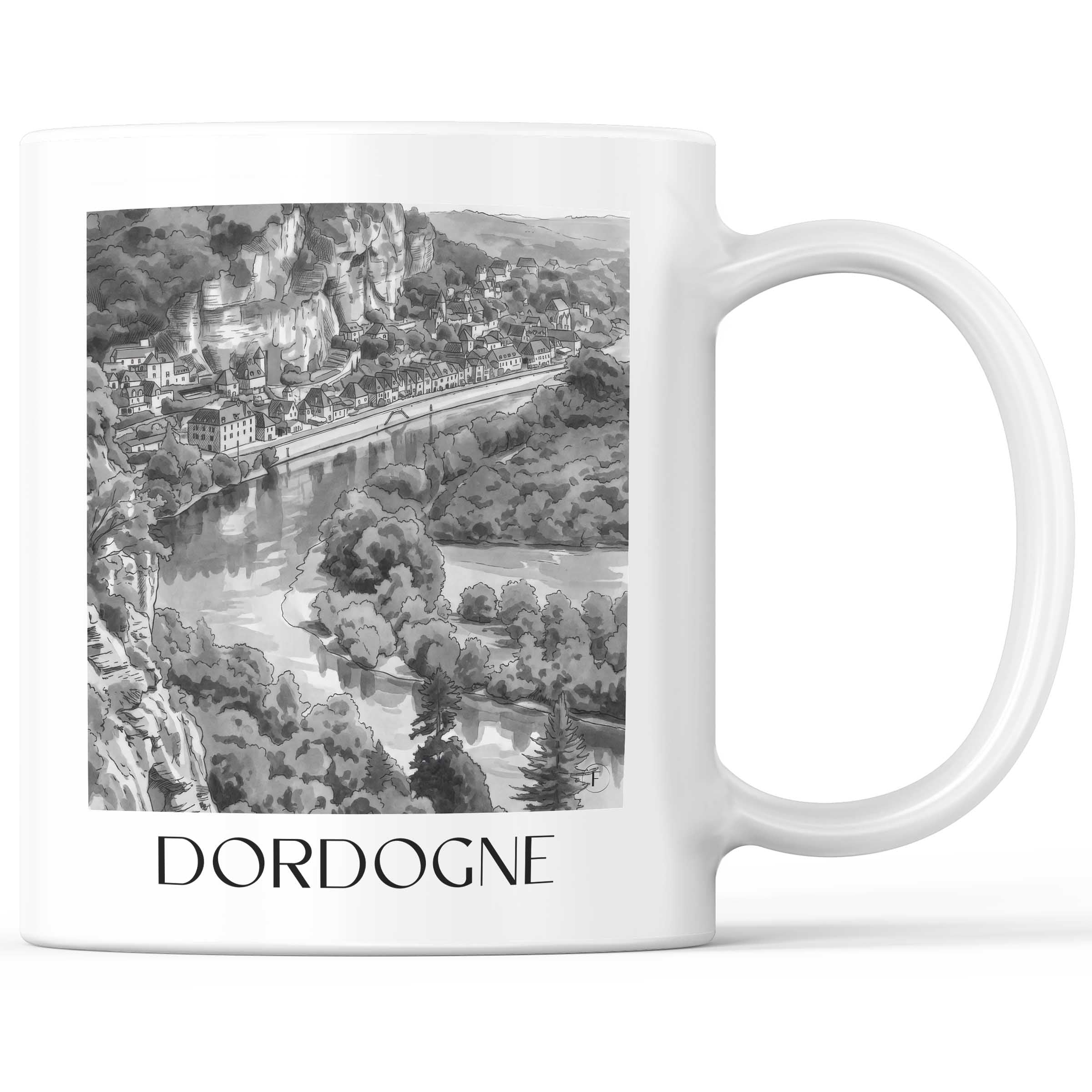 Dordogne - Frankreich Becher - Kaffeetasse im Aquarell Schwarz-Weiß Stil - favplace