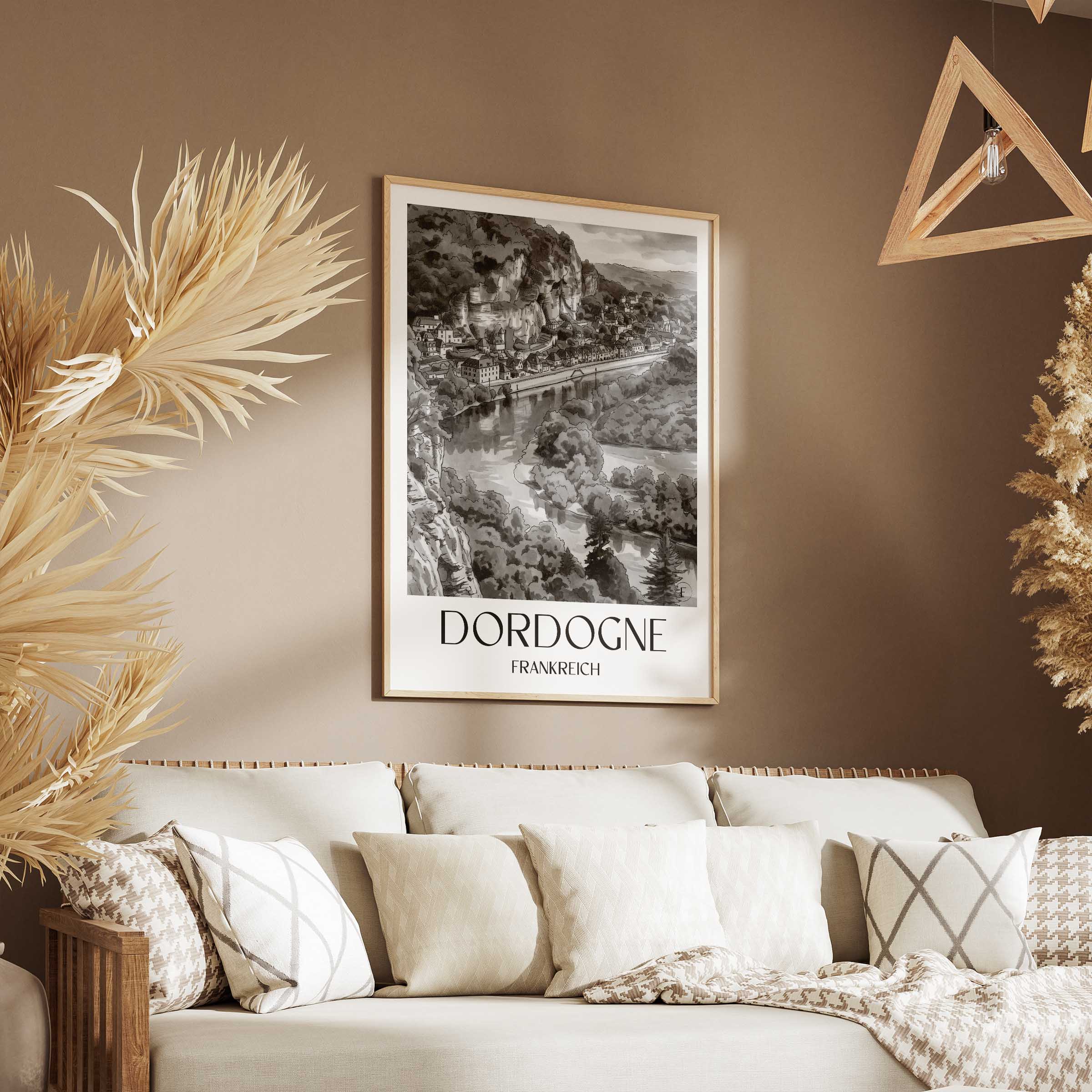 dordogne-frankreich-poster-aquarell-schwarz-weiss