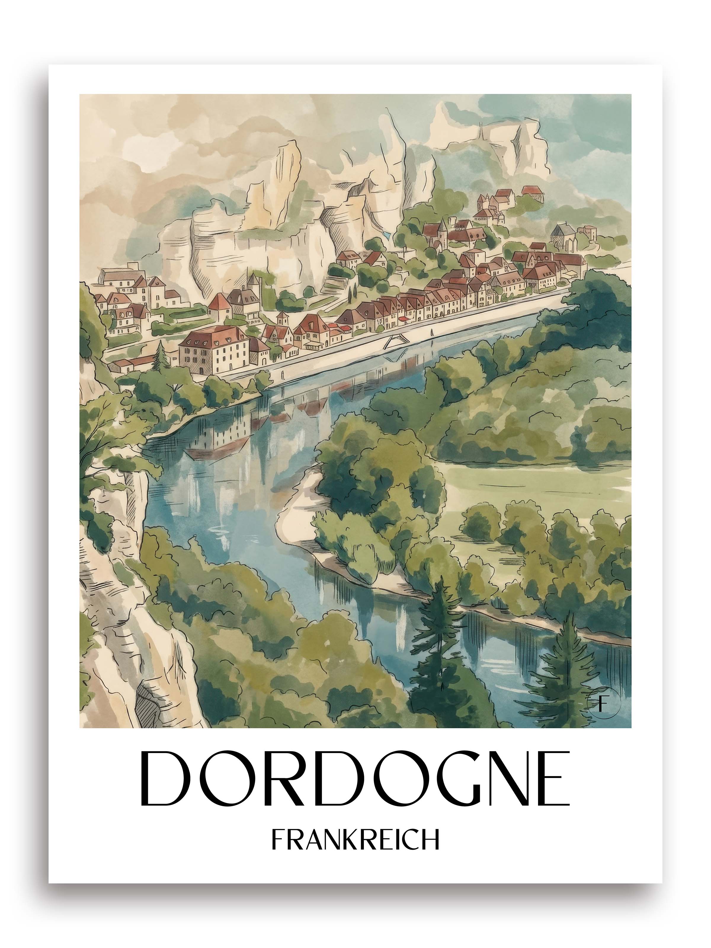 dordogne-frankreich-poster-aquarell