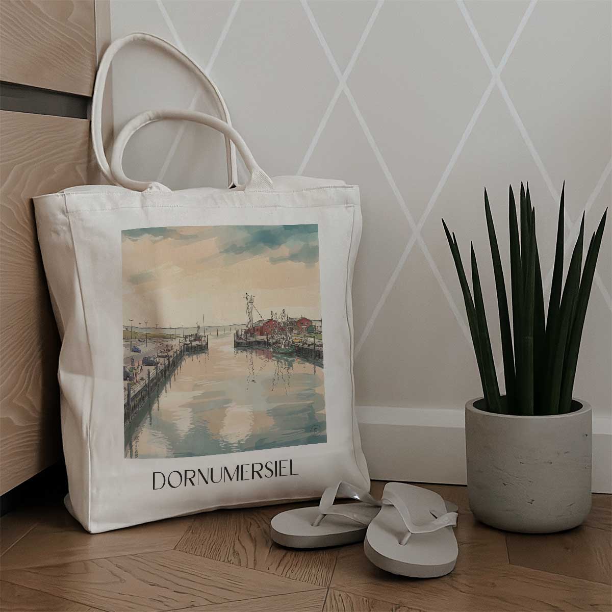 dornumersiel-ostfriesland-deutschland-einkaufstasche-aquarell