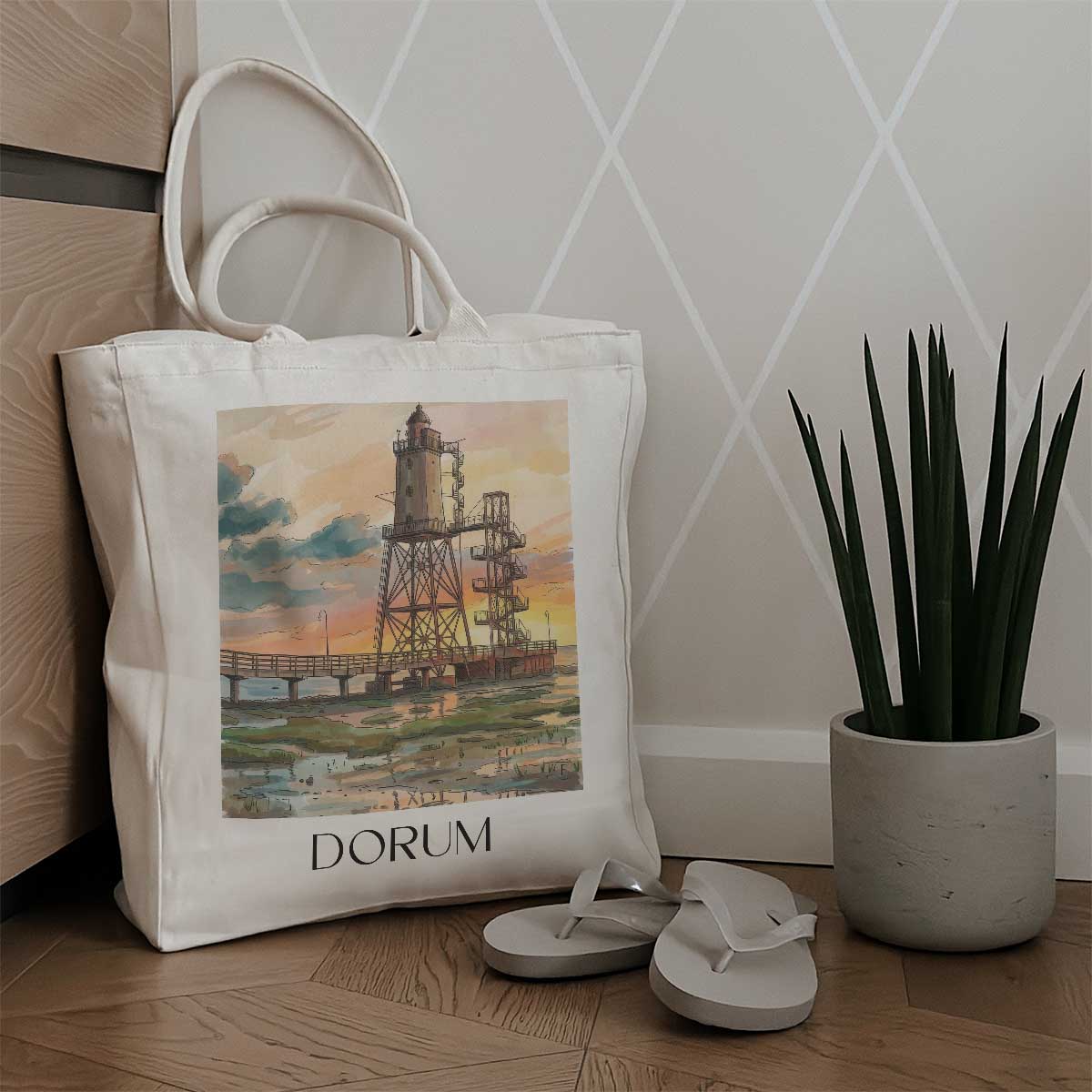 dorum-niedersachsen-deutschland-einkaufstasche-aquarell