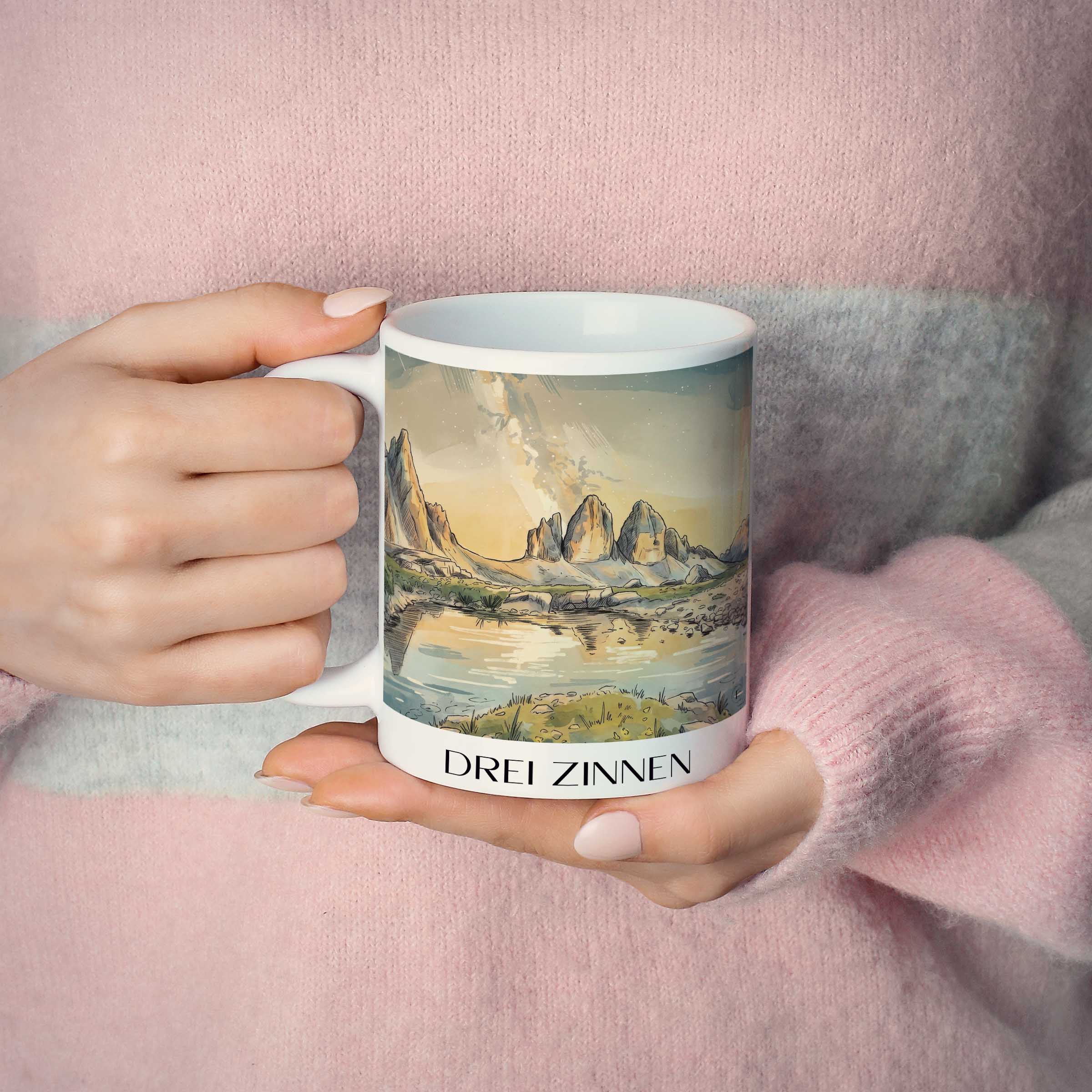 drei-zinnen-sextner-dolomiten-italien-kaffeebecher-aquarell