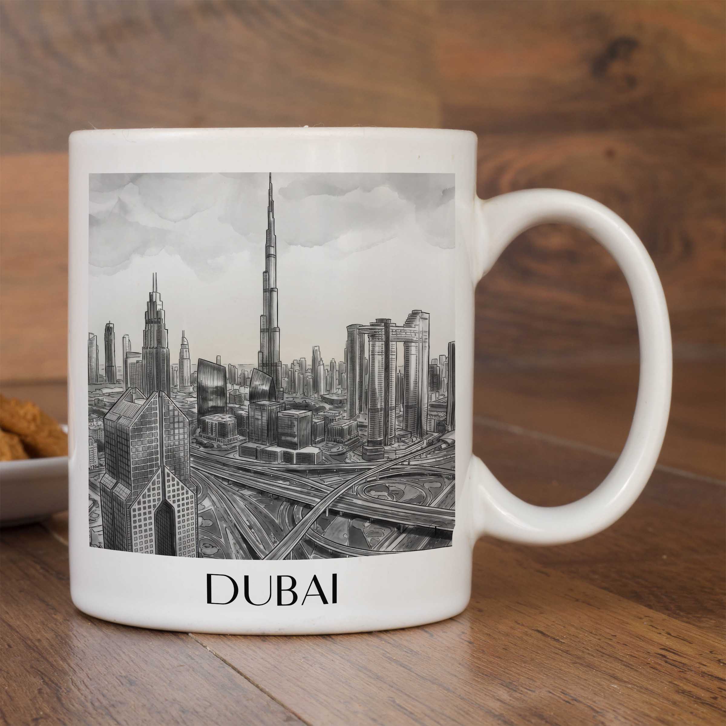 dubai-vereinigte-arabische-emirate-kaffeebecher-aquarell-schwarz-weiss