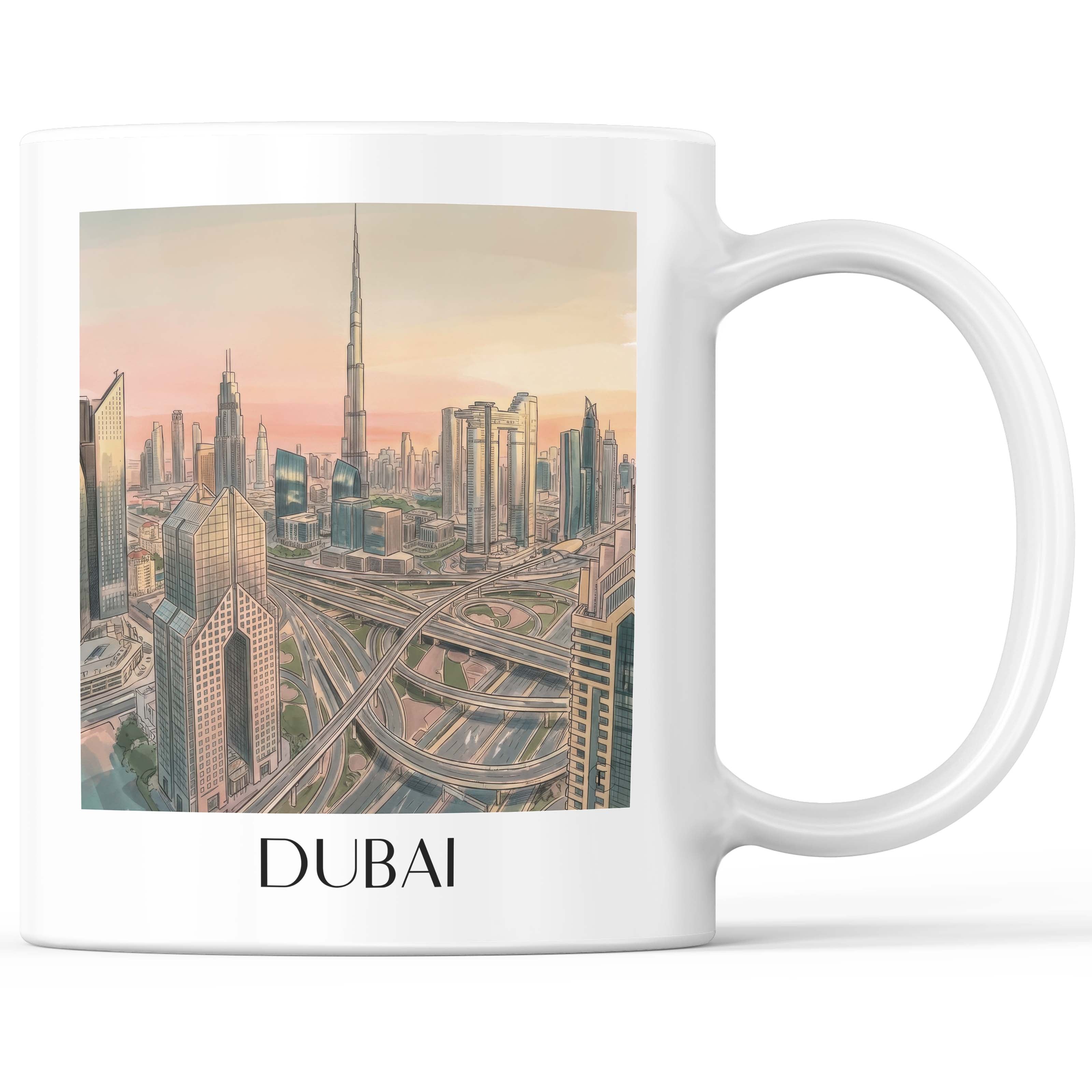 Dubai - Vereinigte Arabische Emirate Becher - Kaffeetasse im Aquarell Stil - favplace