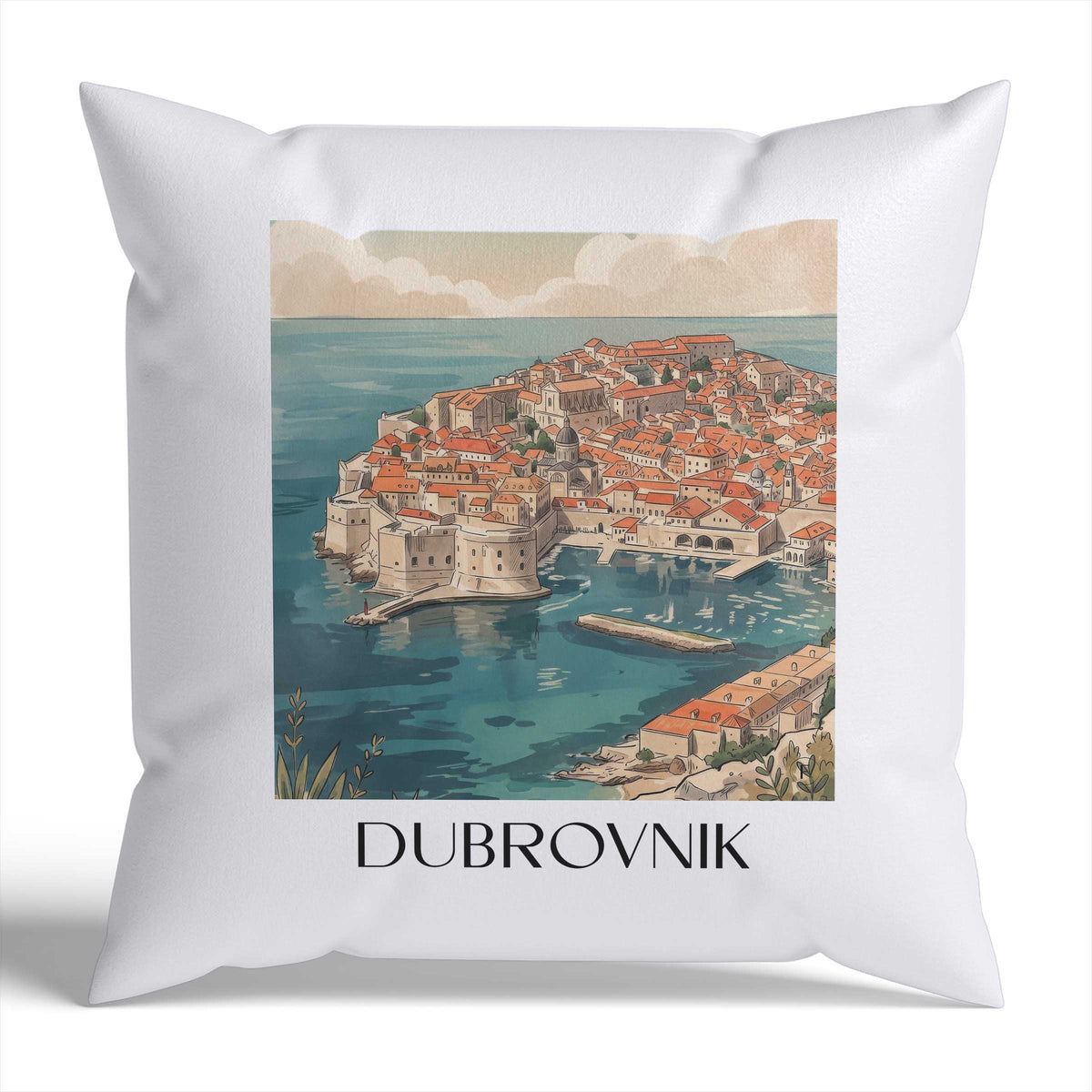 Dubrovnik Kissenhülle - Zierkissen Bezug - Kroatien - Kroatien Kissen bzw. Kissenbezug im Aquarell Stil - favplace