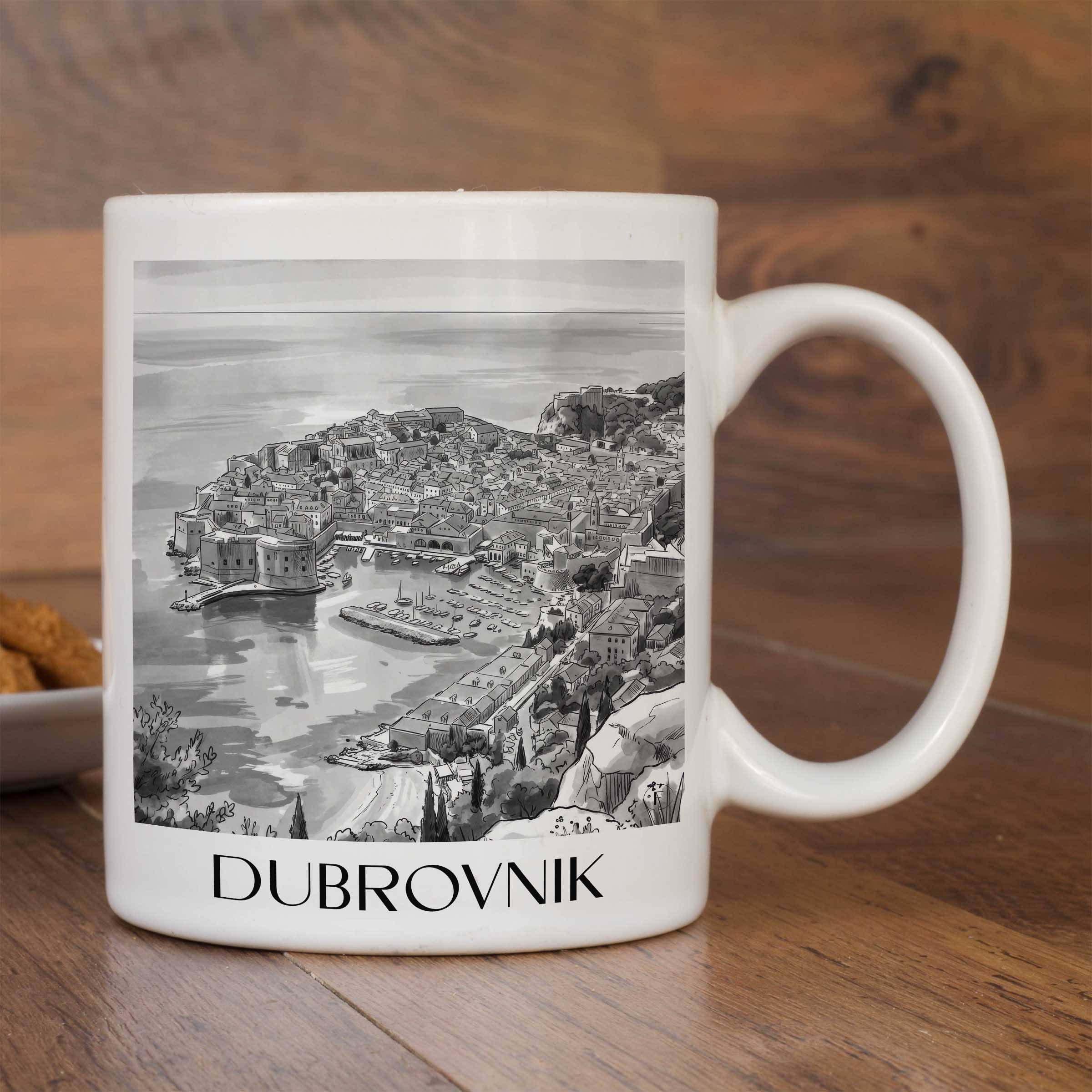 dubrovnik-kroatien-kaffeebecher-aquarell-schwarz-weiss