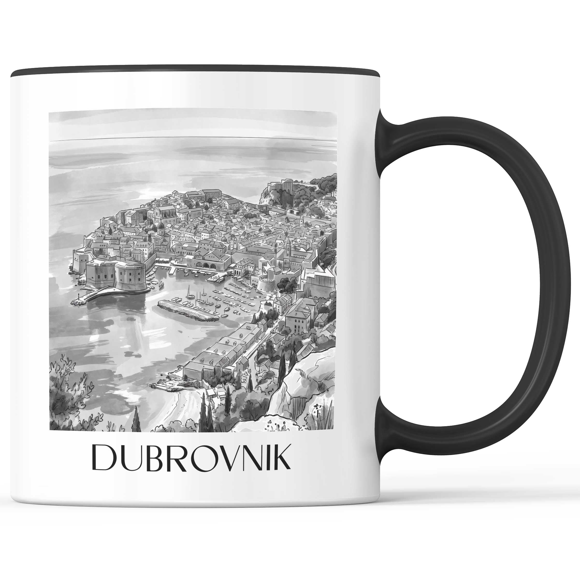 Dubrovnik - Kroatien Becher - Kaffeetasse im Aquarell Schwarz-Weiß Stil - favplace