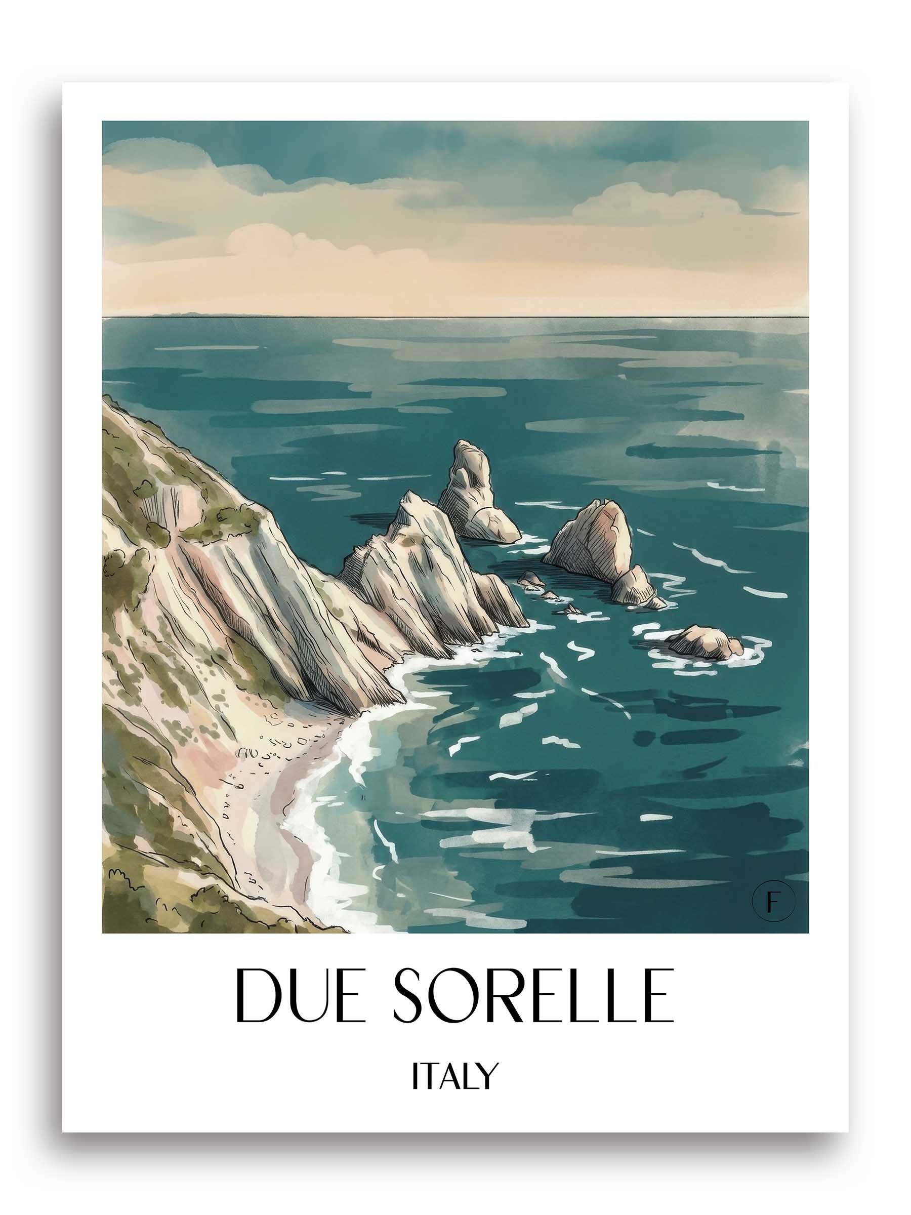 Due Sorelle Poster - Sirolo - Italien Kunstdruck - Aquarell von A4 bis A1 - favplace