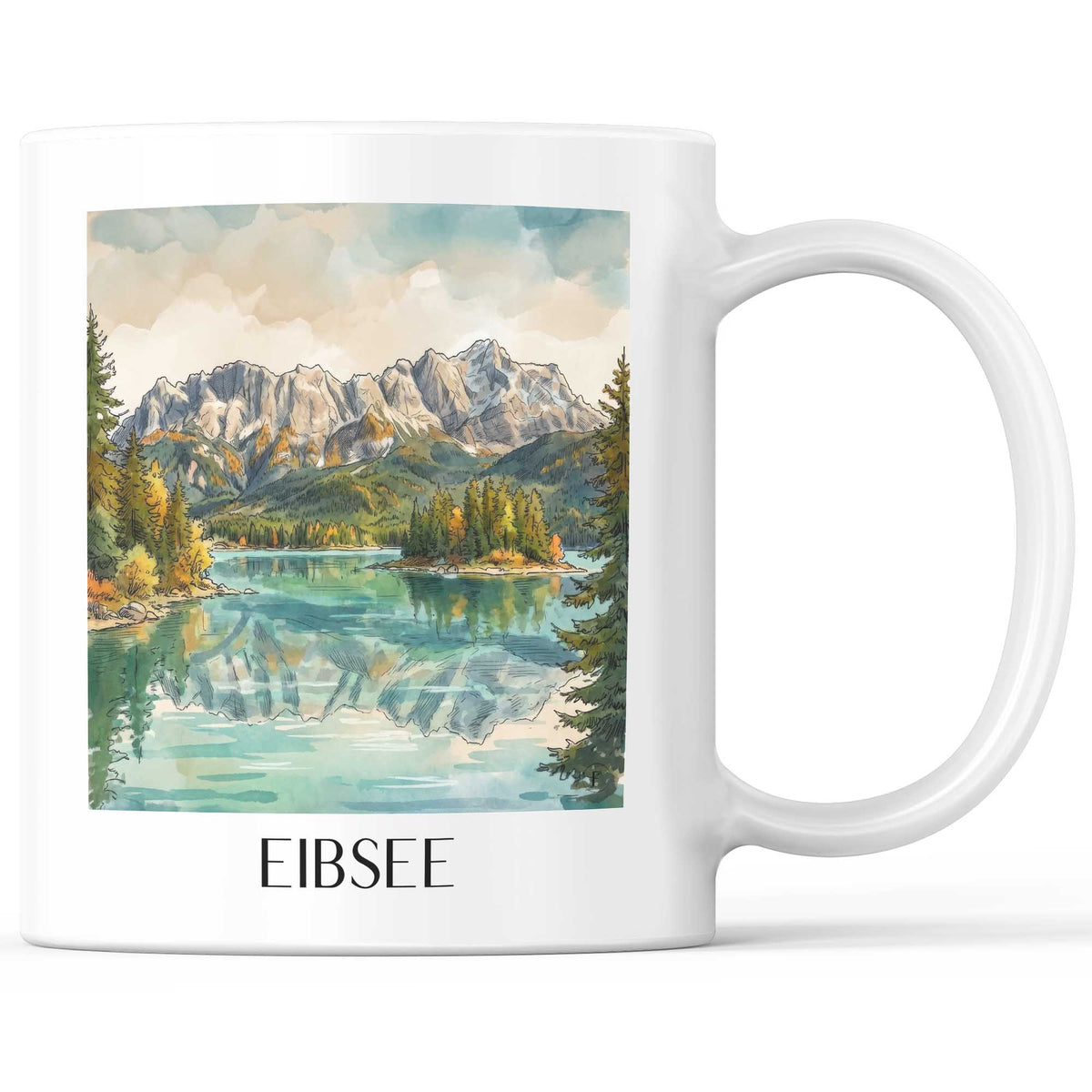 eibsee-wettersteingebirge-deutschland-kaffeebecher-aquarell