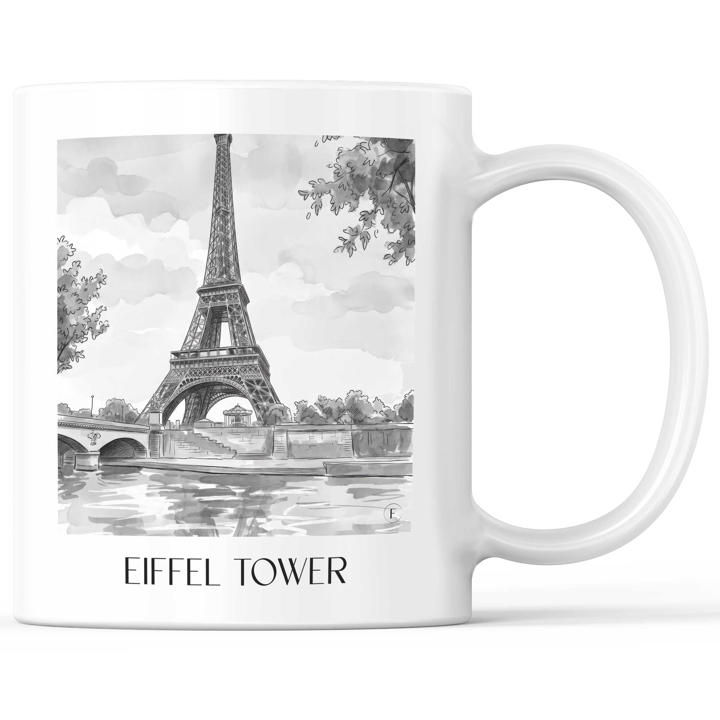 Eiffelturm Kaffeebecher - Paris - Frankreich Becher - Kaffeetasse im Aquarell Schwarz-Weiß Stil - favplace