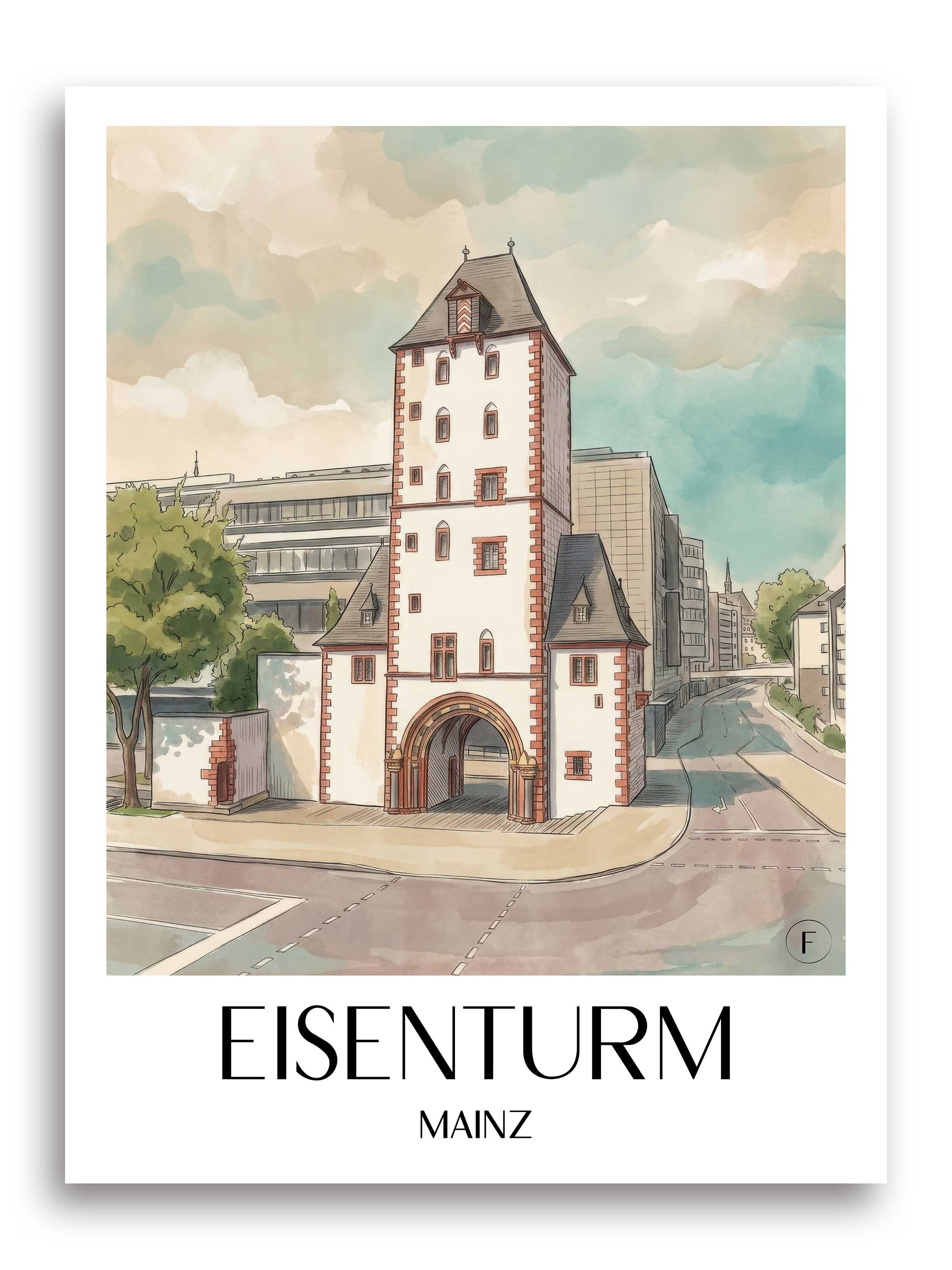 eisenturm-mainz-deutschland-poster-aquarell
