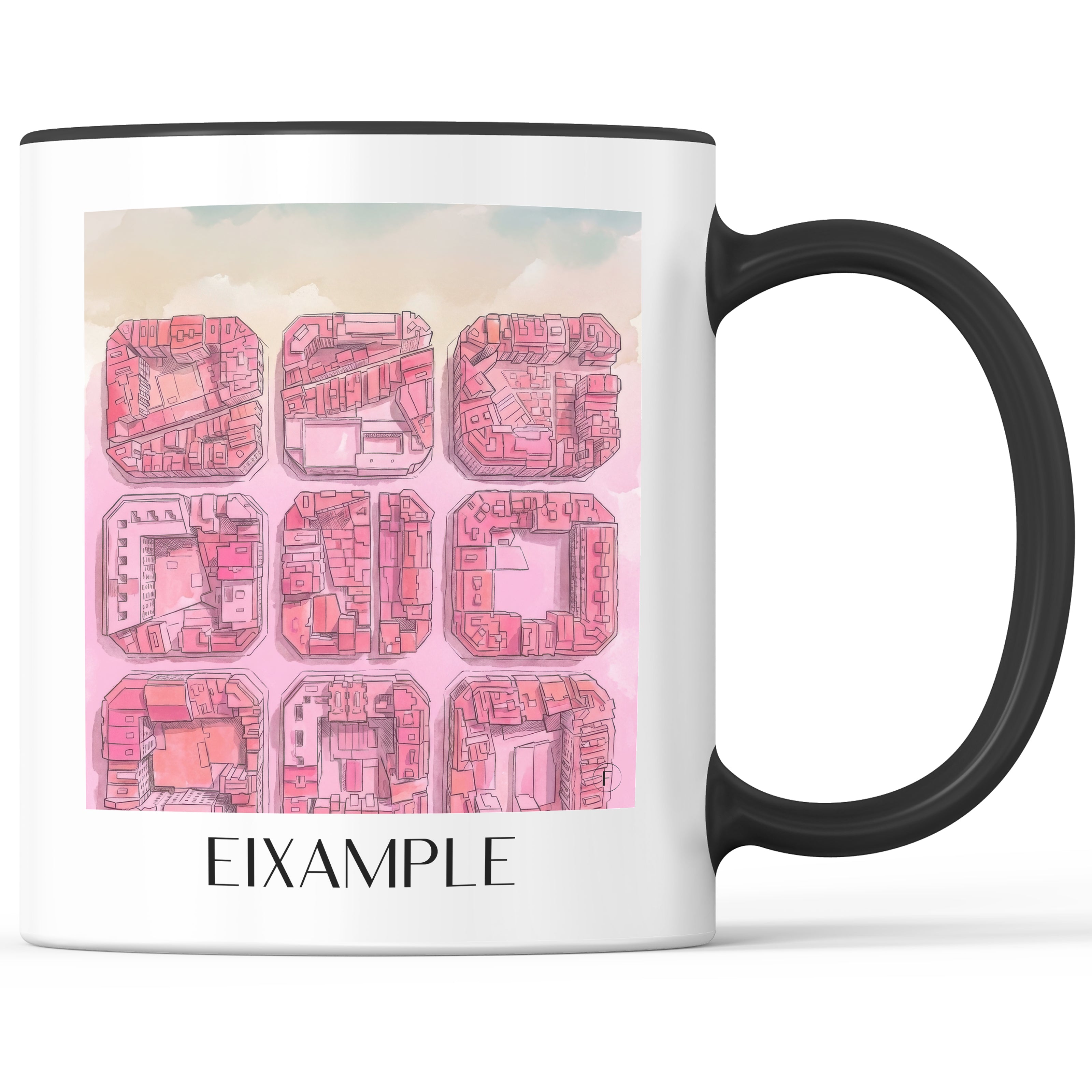 Eixample Kaffeebecher - Barcelona - Spanien Becher - Kaffeetasse im Aquarell Pink Stil - favplace