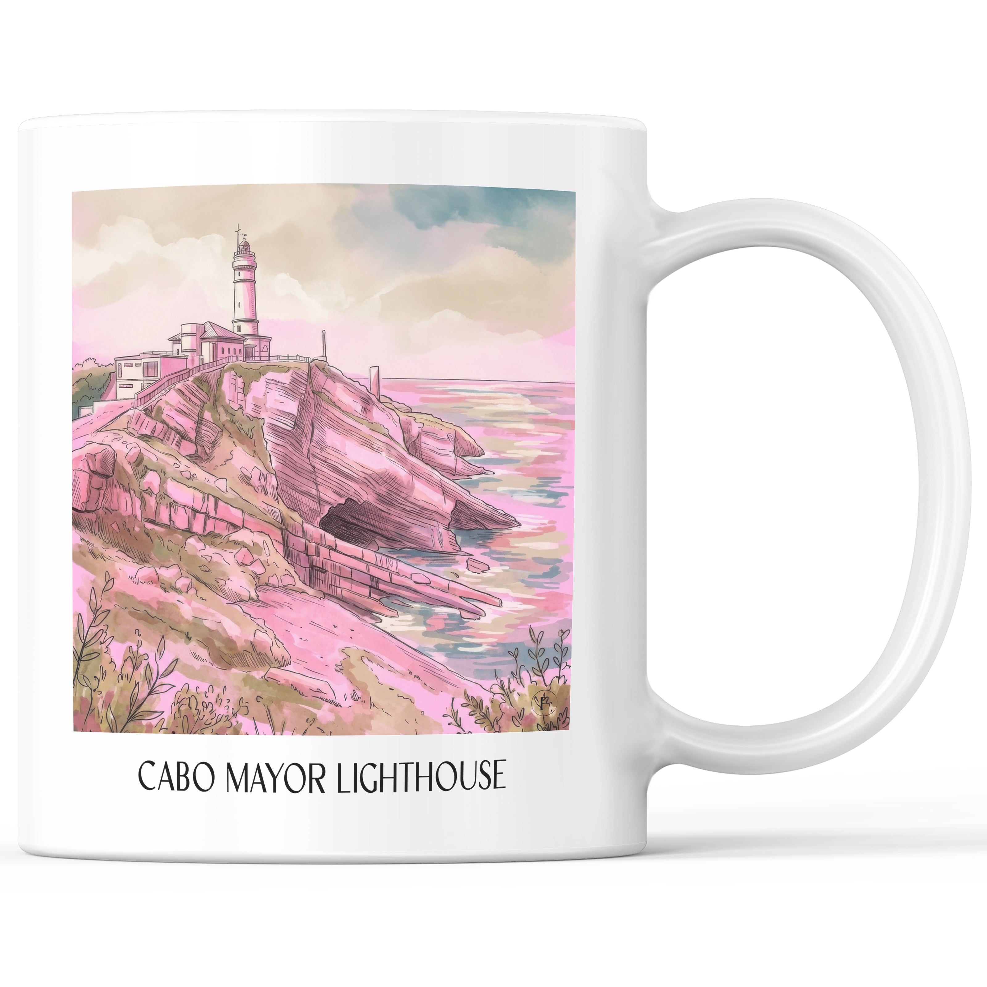 El Faro de Cabo Mayor Kaffeebecher - Santander - Spanien Becher - Kaffeetasse im Aquarell Pink Stil - favplace