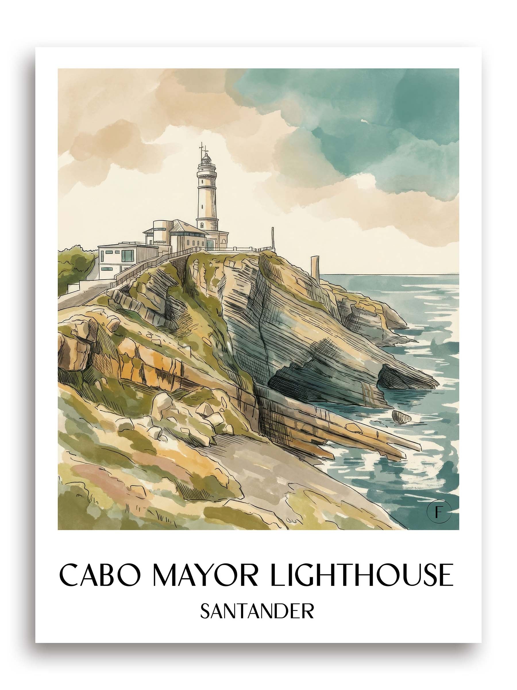 El Faro de Cabo Mayor Poster - Santander - Spanien Kunstdruck - Aquarell von A4 bis A1 - favplace