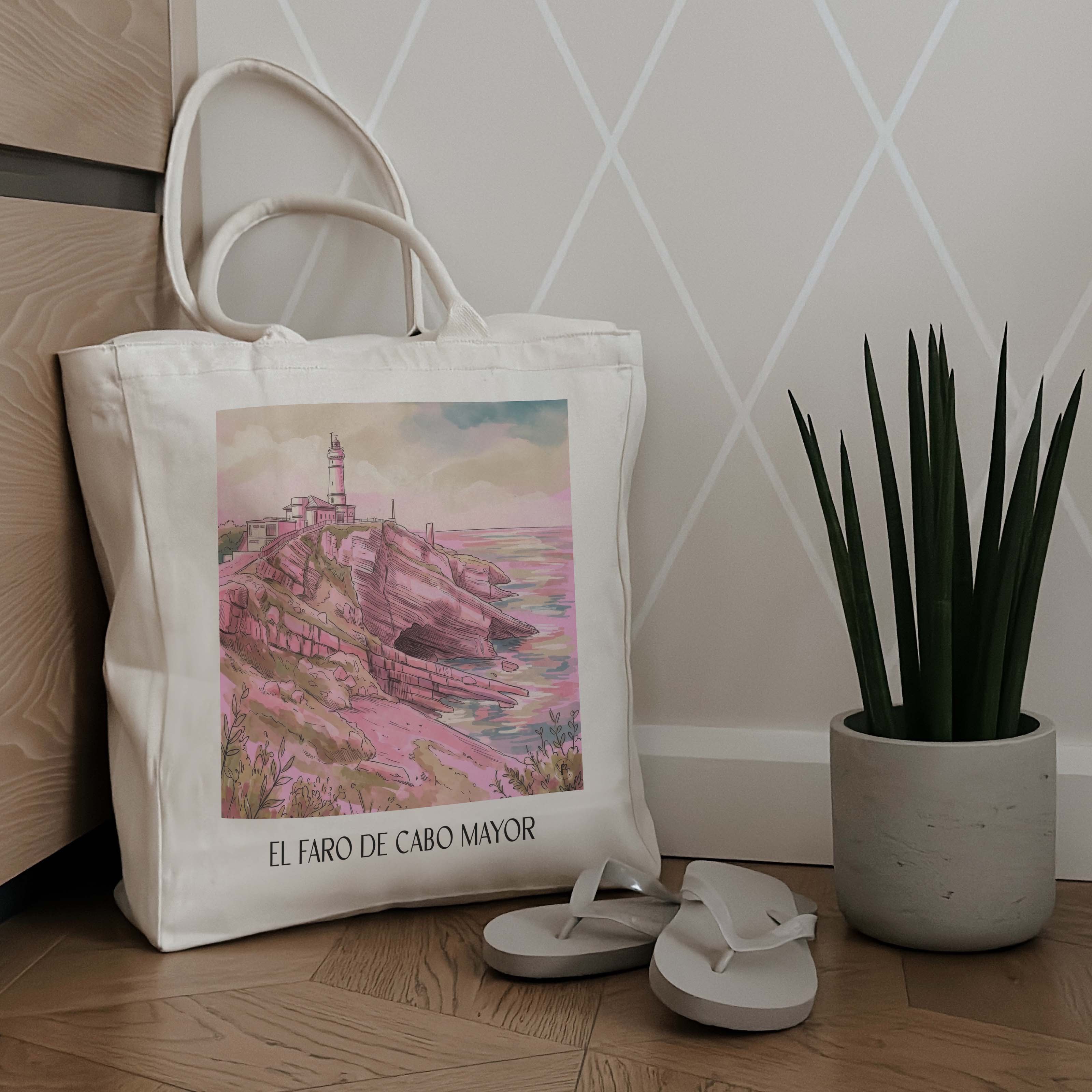 el-faro-de-cabo-mayor-santander-spanien-einkaufstasche-aquarell-pink-rosa