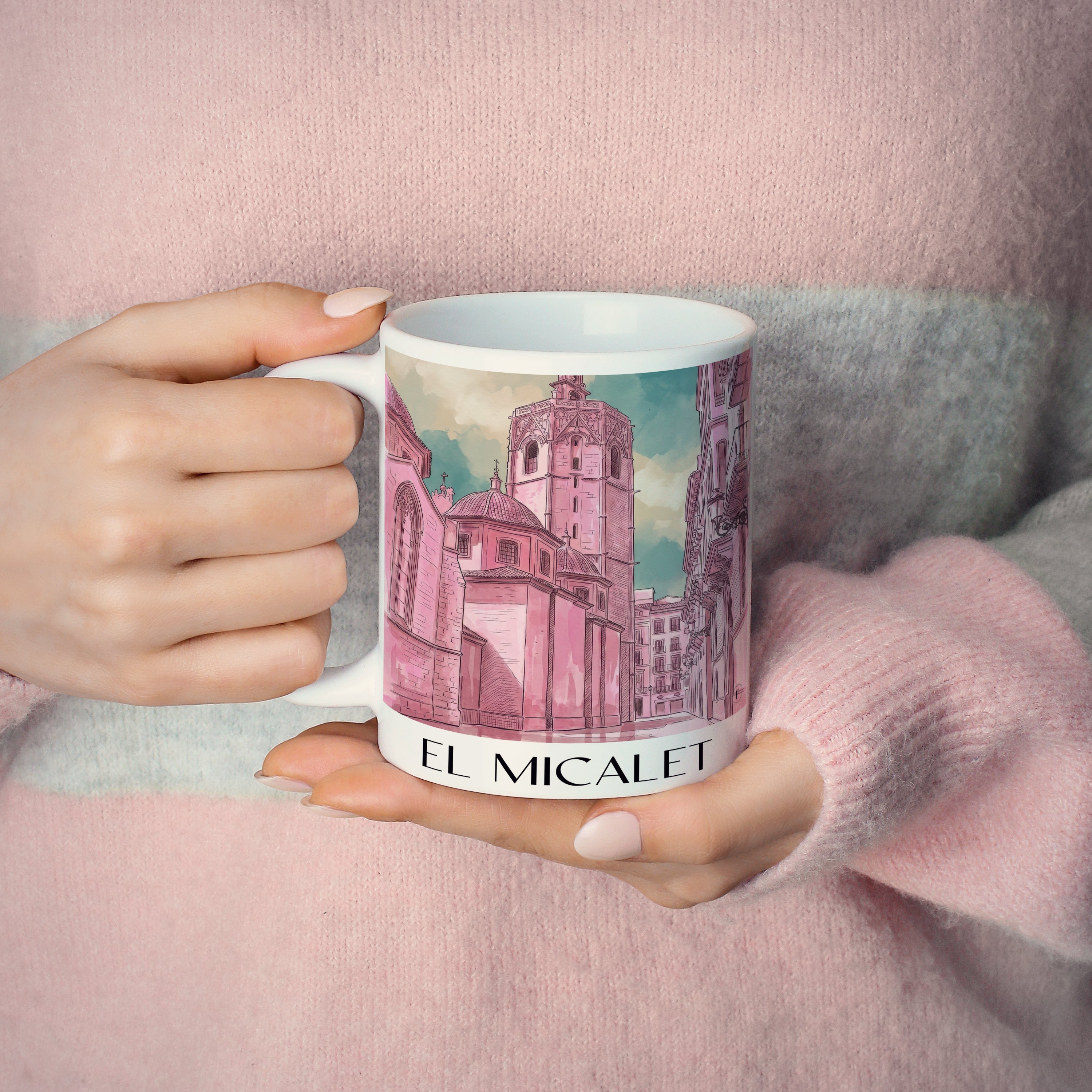 el-micalet-valencia-spanien-kaffeebecher-aquarell-pink-rosa