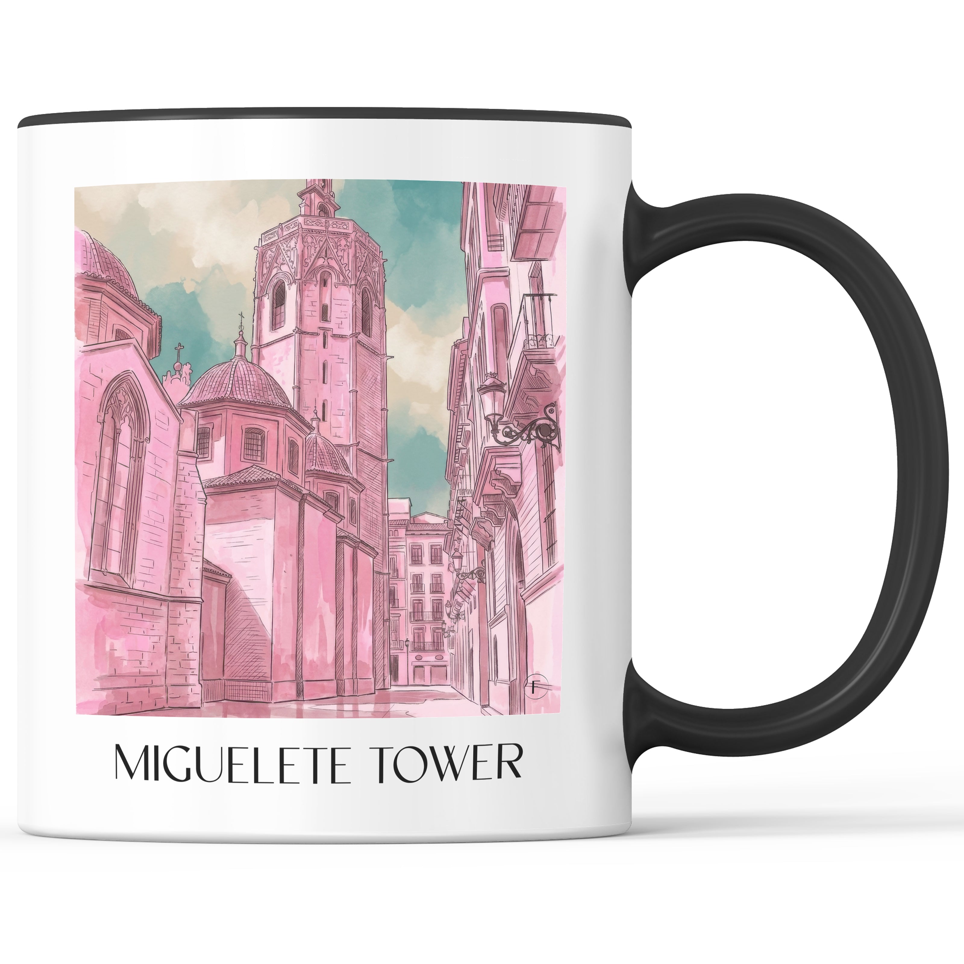 El Micalet Kaffeebecher - Valencia - Spanien Becher - Kaffeetasse im Aquarell Pink Stil - favplace