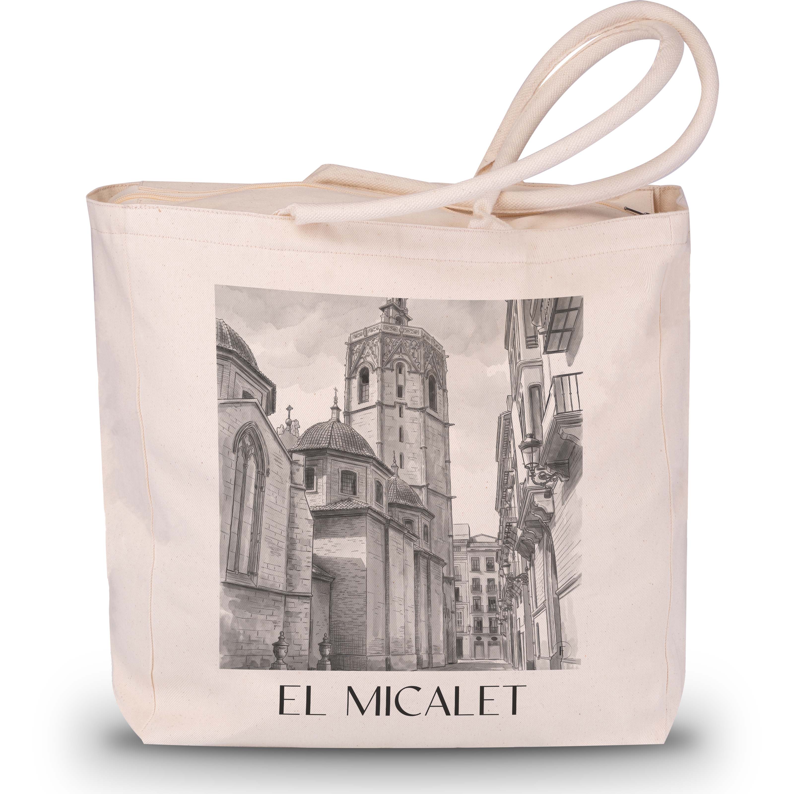 el-micalet-valencia-spanien-einkaufstasche-aquarell-schwarz-weiss