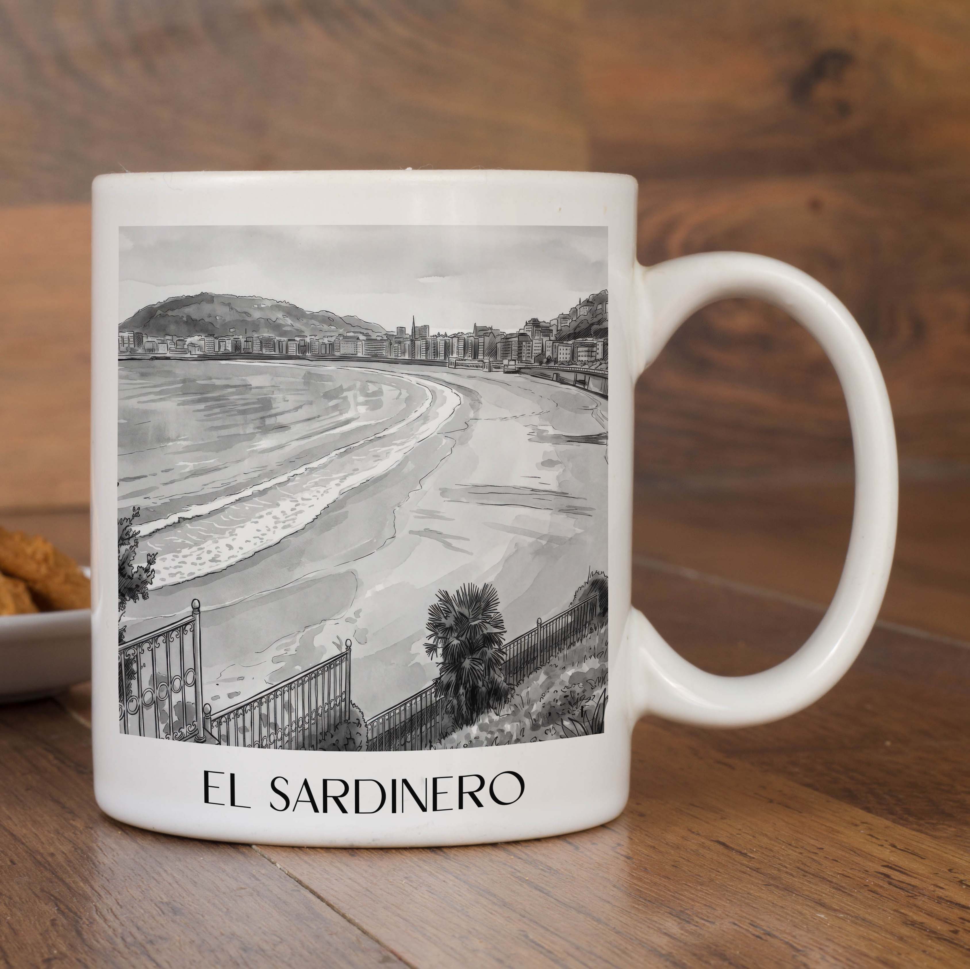 el-sardinero-santander-spanien-kaffeebecher-aquarell-schwarz-weiss