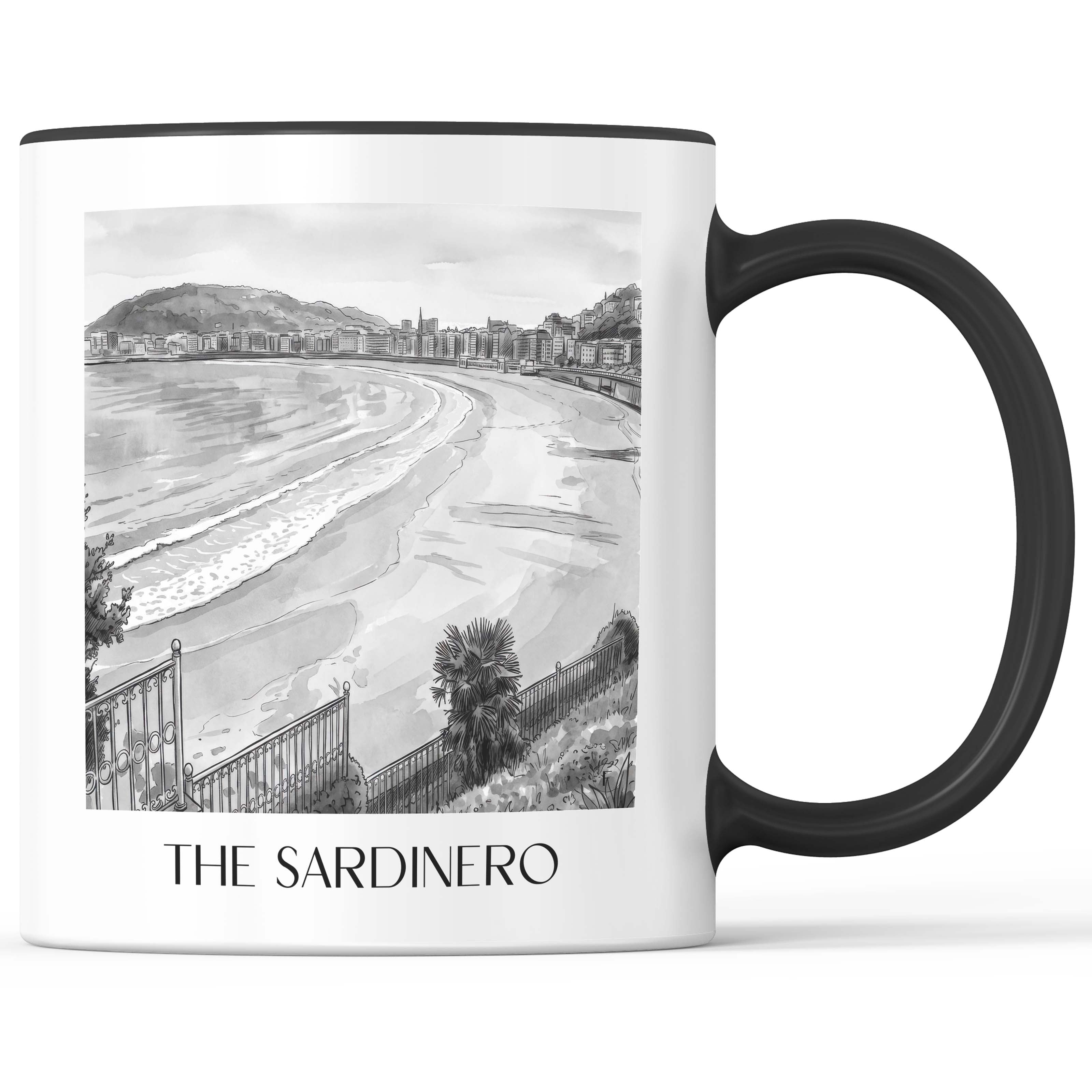 El Sardinero Kaffeebecher - Santander - Spanien Becher - Kaffeetasse im Aquarell Schwarz-Weiß Stil - favplace