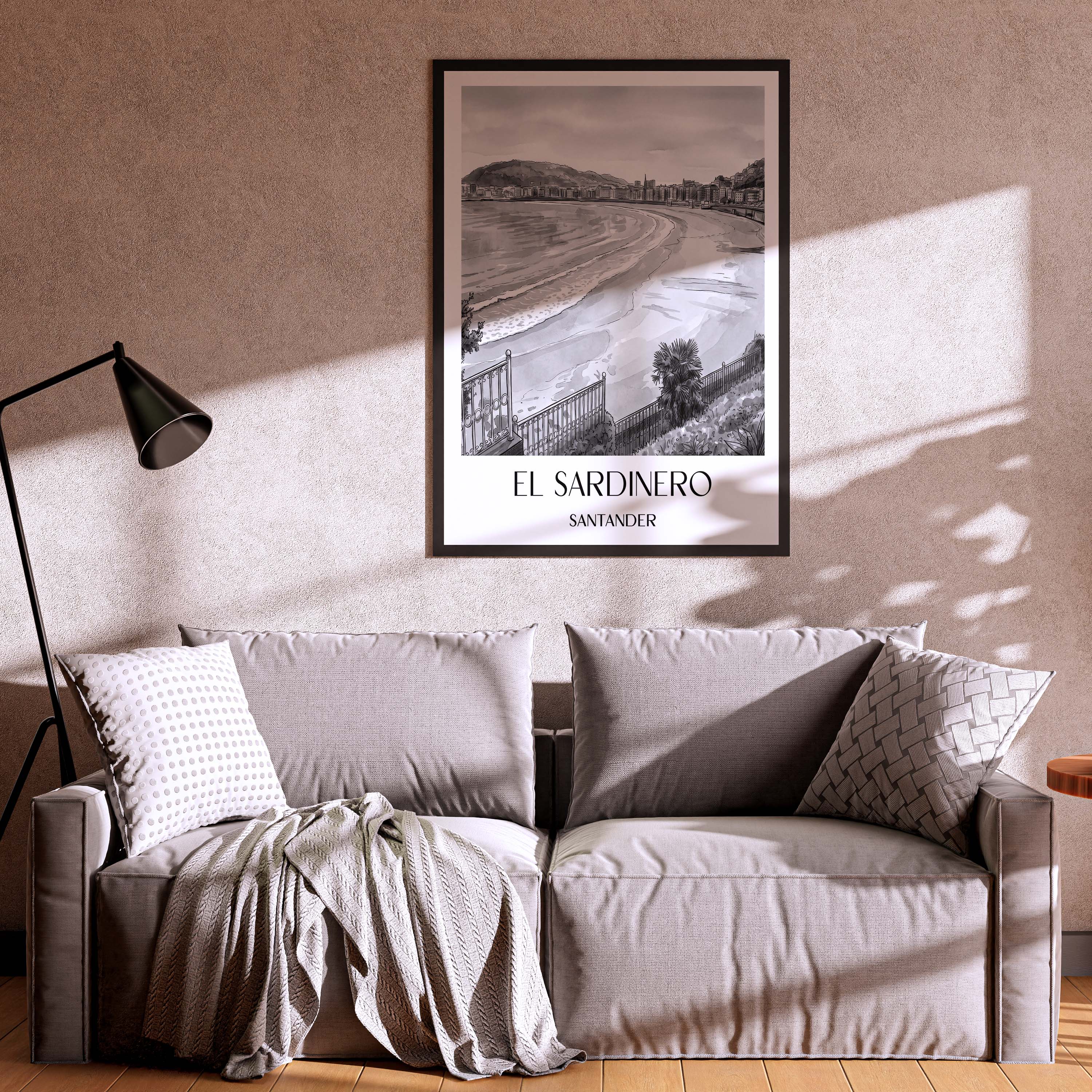 el-sardinero-santander-spanien-poster-aquarell-schwarz-weiss