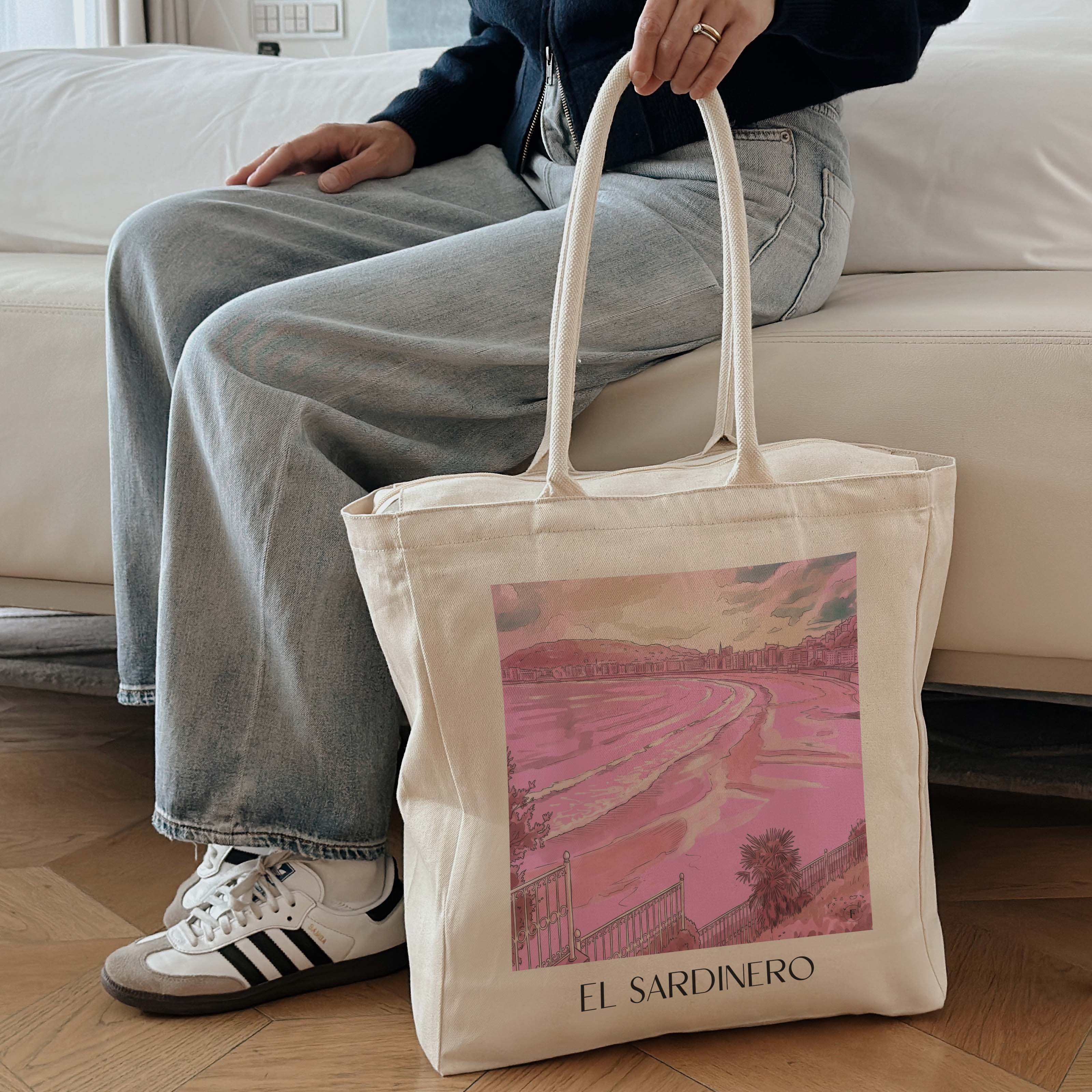 el-sardinero-santander-spanien-einkaufstasche-aquarell-pink-rosa