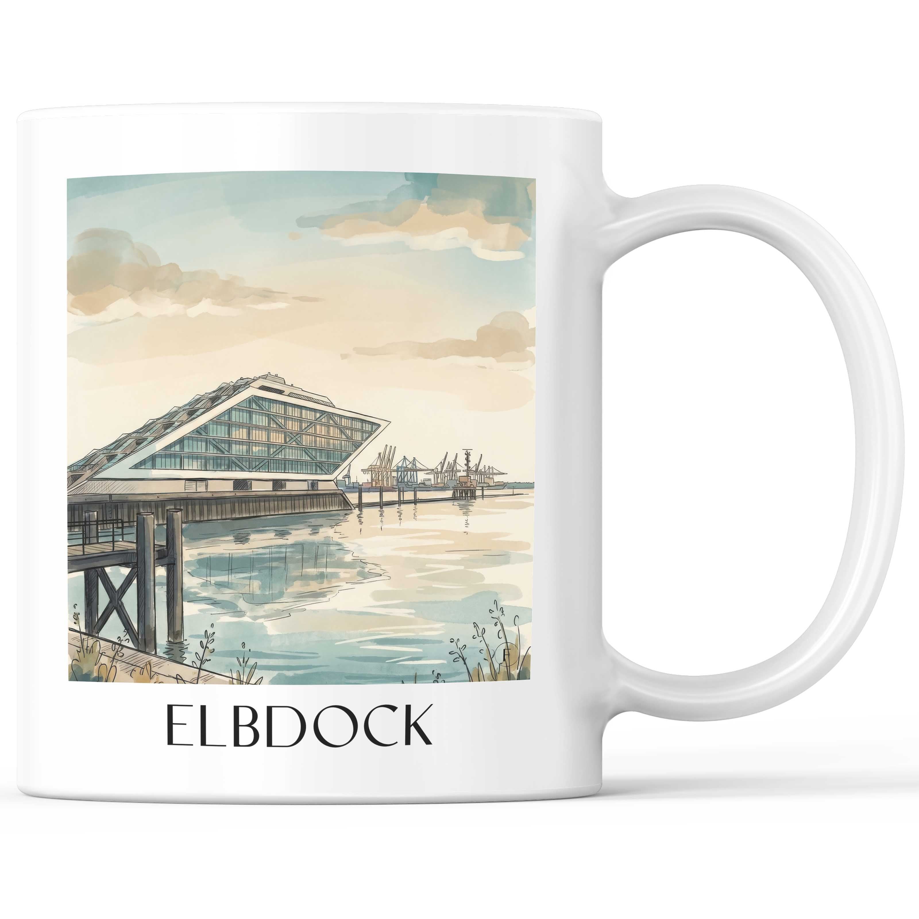 Elbdock Kaffeebecher - Hamburg - Deutschland Becher - Kaffeetasse im Aquarell Stil - favplace