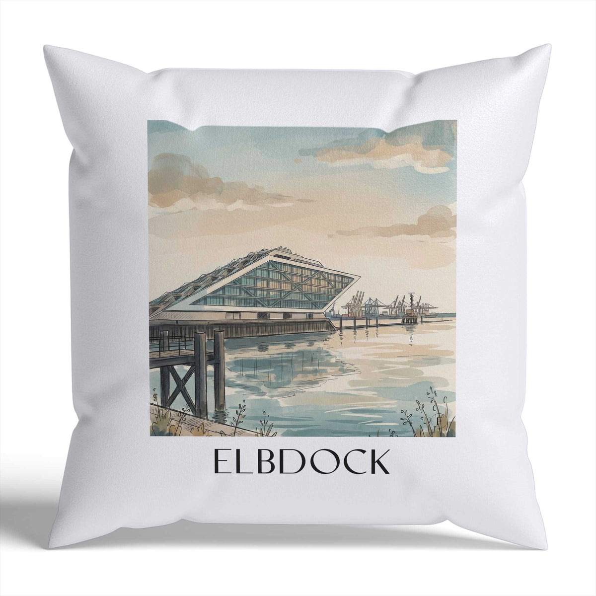 Elbdock Kissenhülle - Zierkissen Bezug - Hamburg - Deutschland Kissen bzw. Kissenbezug im Aquarell Stil - favplace
