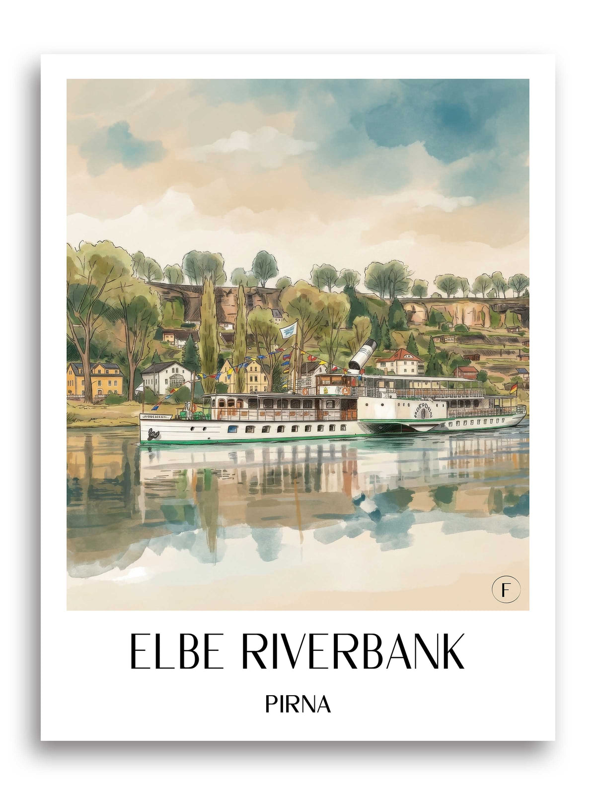 Elbufer Poster - Pirna - Deutschland Kunstdruck - Aquarell von A4 bis A1 - favplace