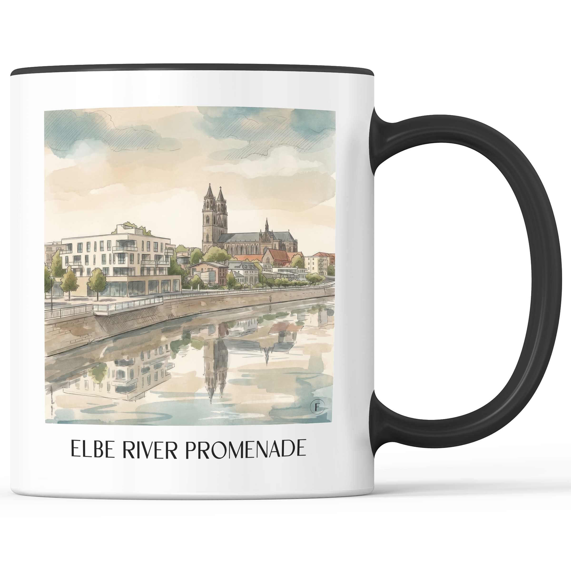 Elbuferpromenade Kaffeebecher - Magdeburg - Deutschland Becher - Kaffeetasse im Aquarell Stil - favplace