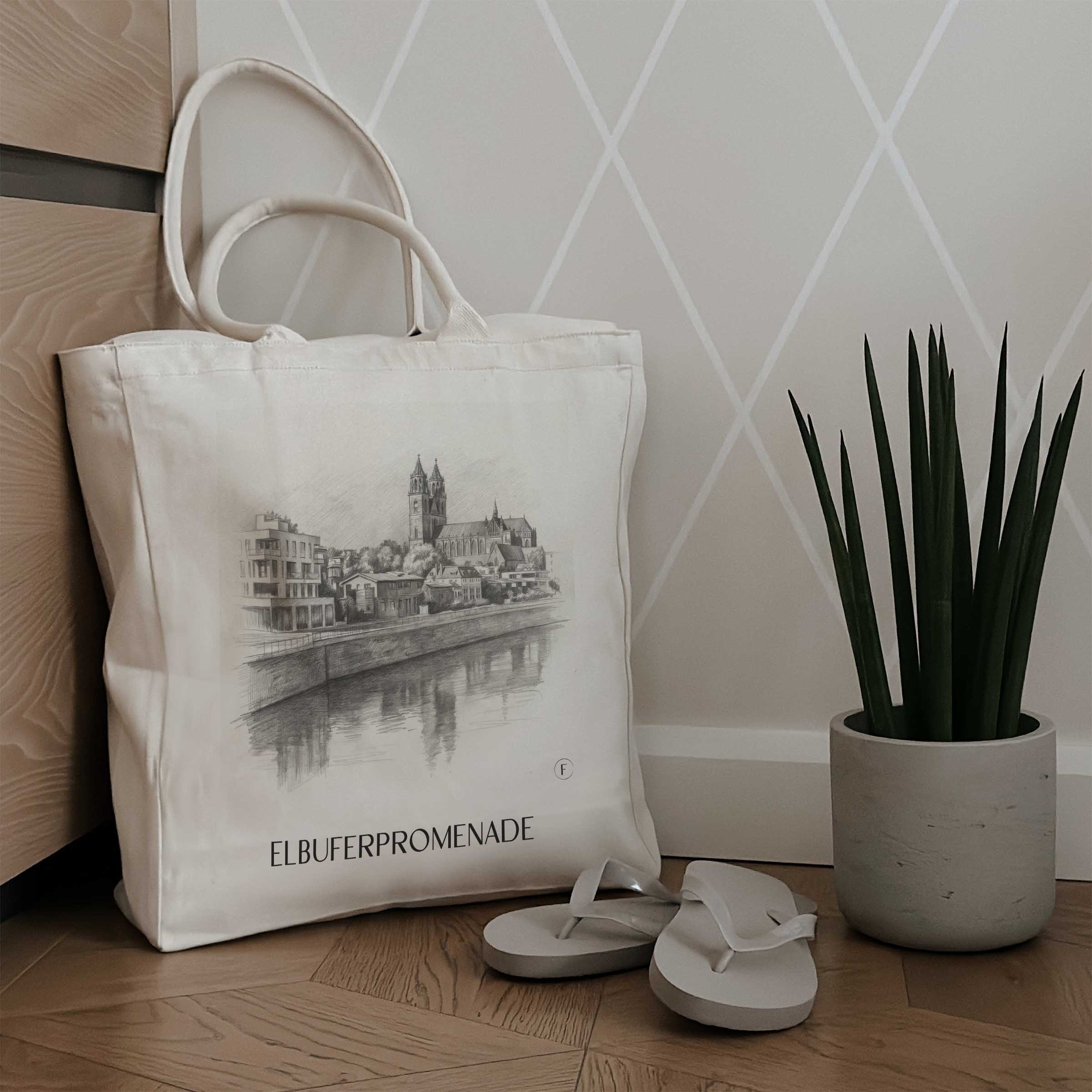 elbuferpromenade-magdeburg-deutschland-einkaufstasche-bleistift-zeichnung-drawing