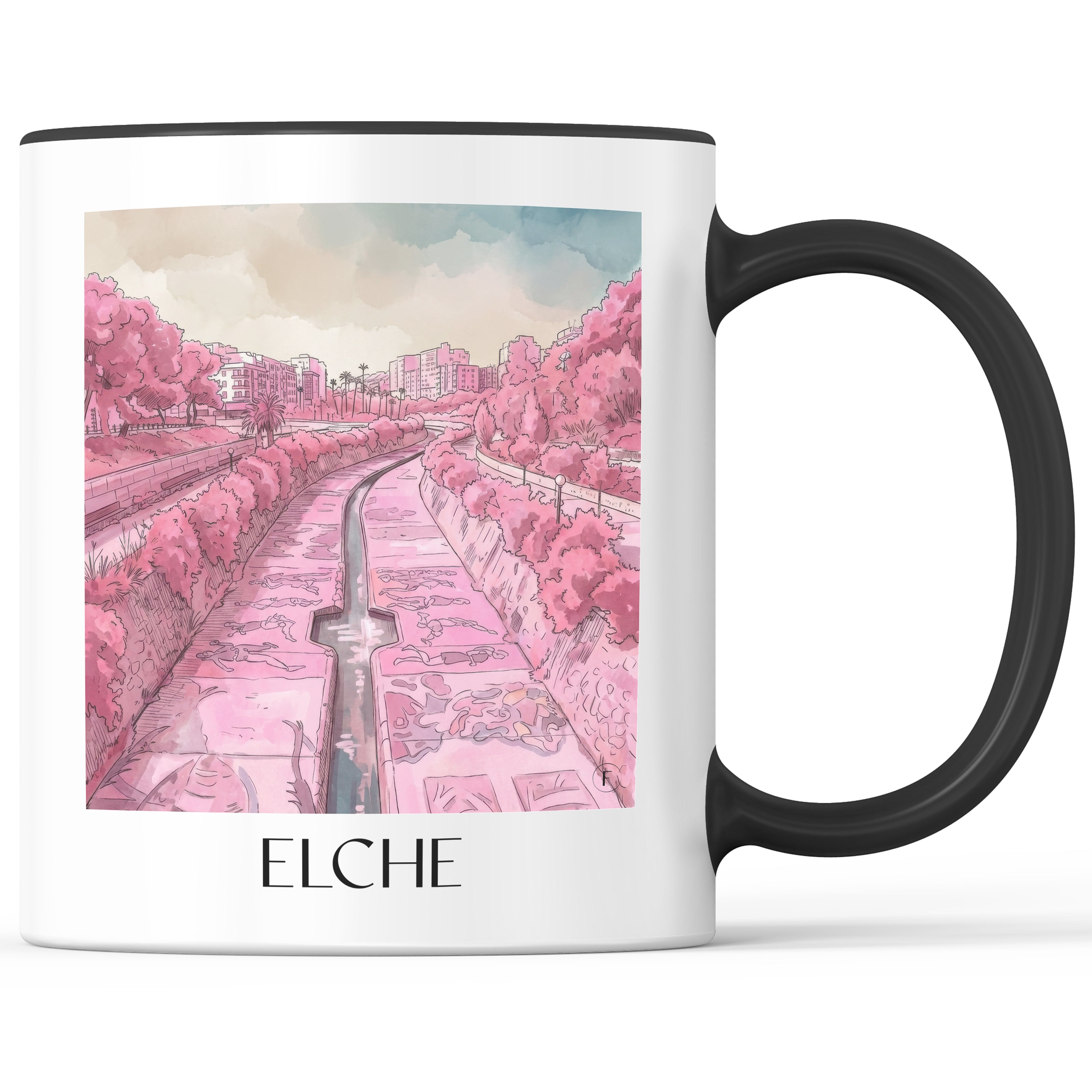 Elche Kaffeebecher - Spanien - Spanien und Spanien Becher - Kaffeetasse im Aquarell Pink Stil - favplace