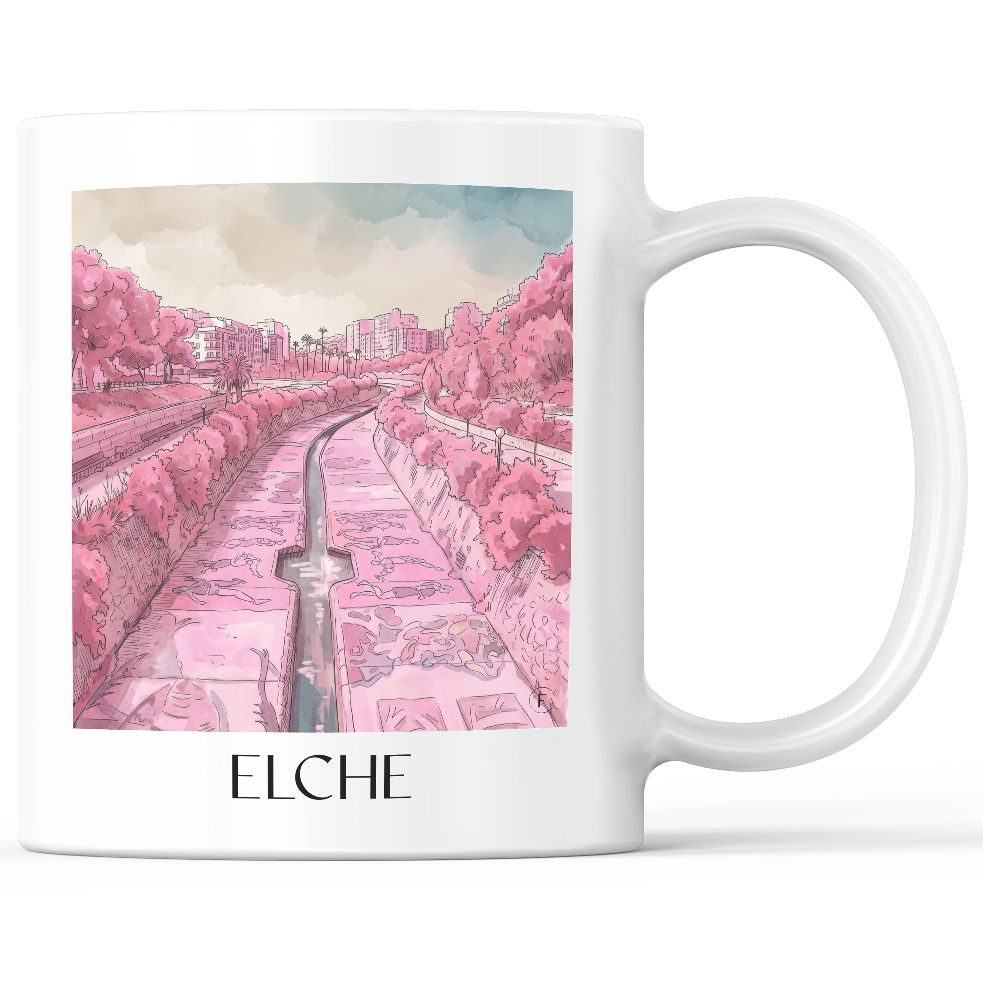 Elche Kaffeebecher - Spanien - Spanien und Spanien Becher - Kaffeetasse im Aquarell Pink Stil - favplace