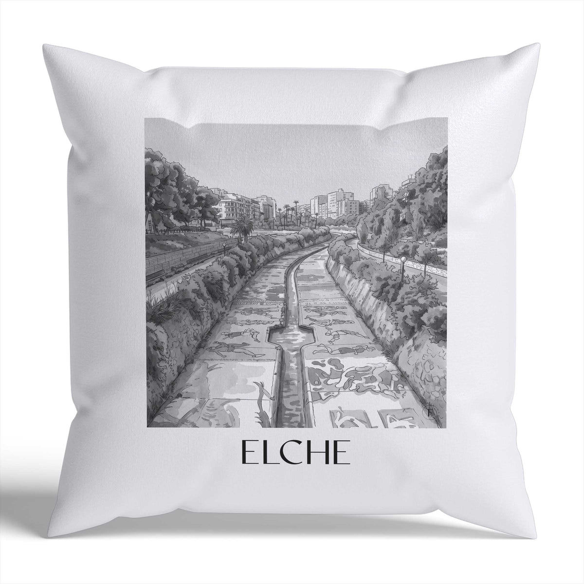 Elche Kissenhülle - Zierkissen Bezug - Spanien - Spanien Kissen bzw. Kissenbezug im Aquarell Schwarz-Weiß Stil - favplace