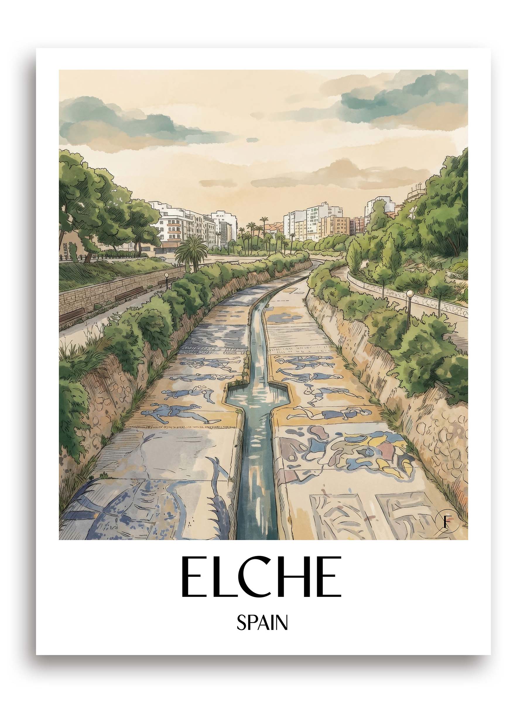 Elche Poster - Spanien - Spanien Kunstdruck - Aquarell von A4 bis A1 - favplace
