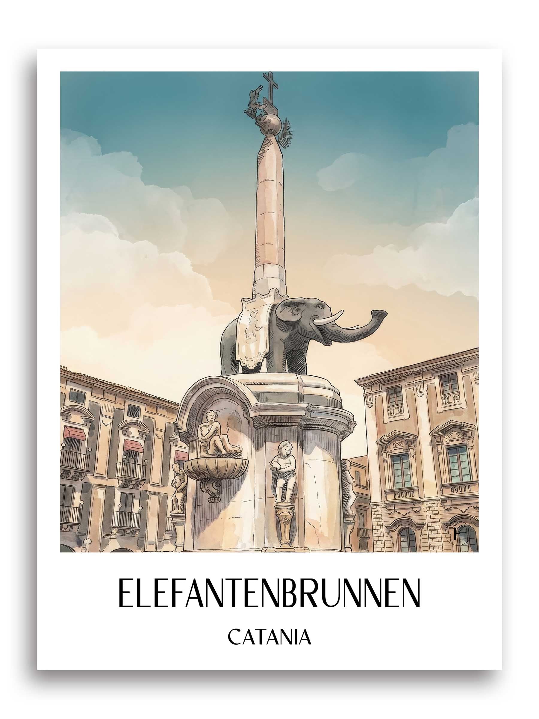 elefantenbrunnen-catania-italien-poster-aquarell