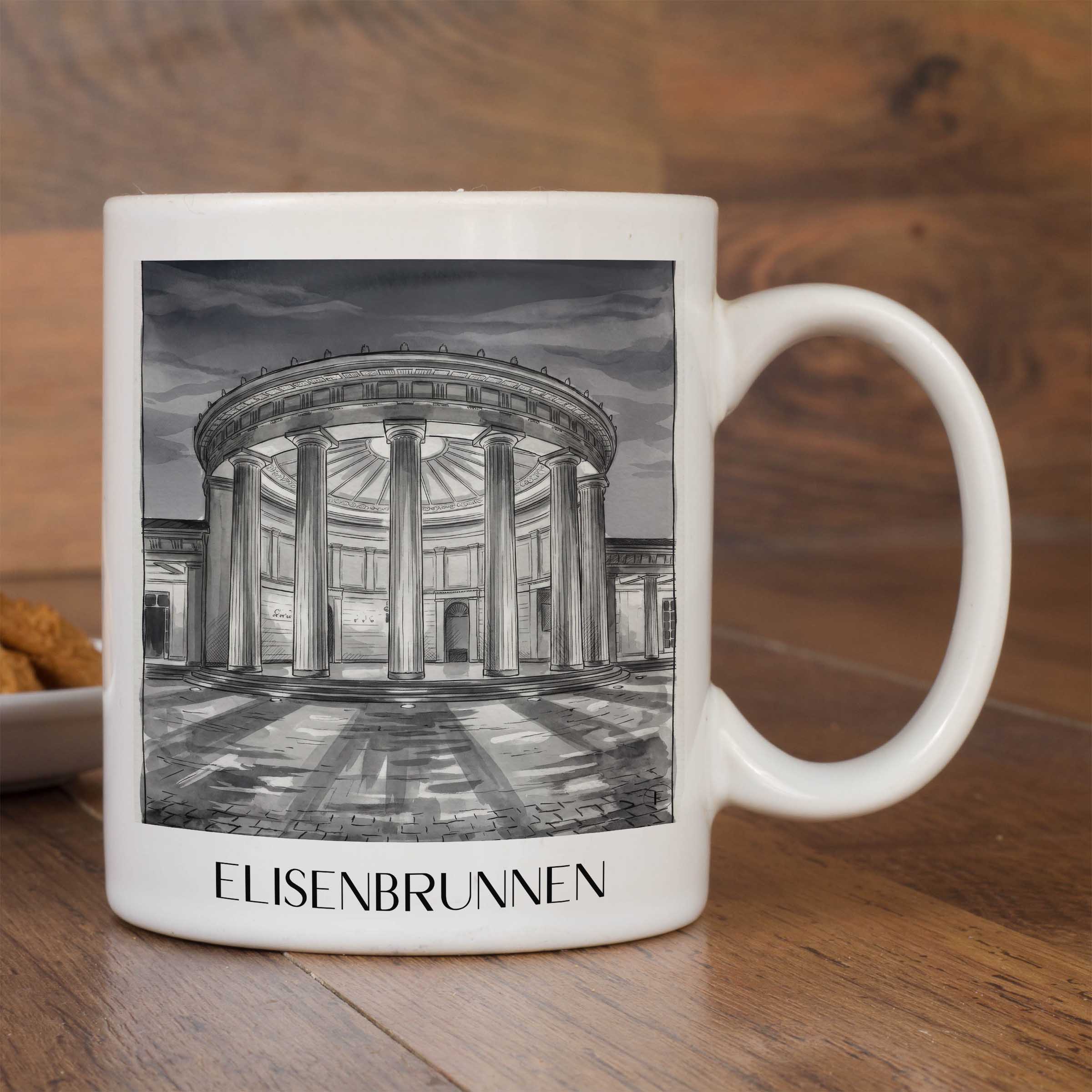 elisenbrunnen-aachen-deutschland-kaffeebecher-aquarell-schwarz-weiss