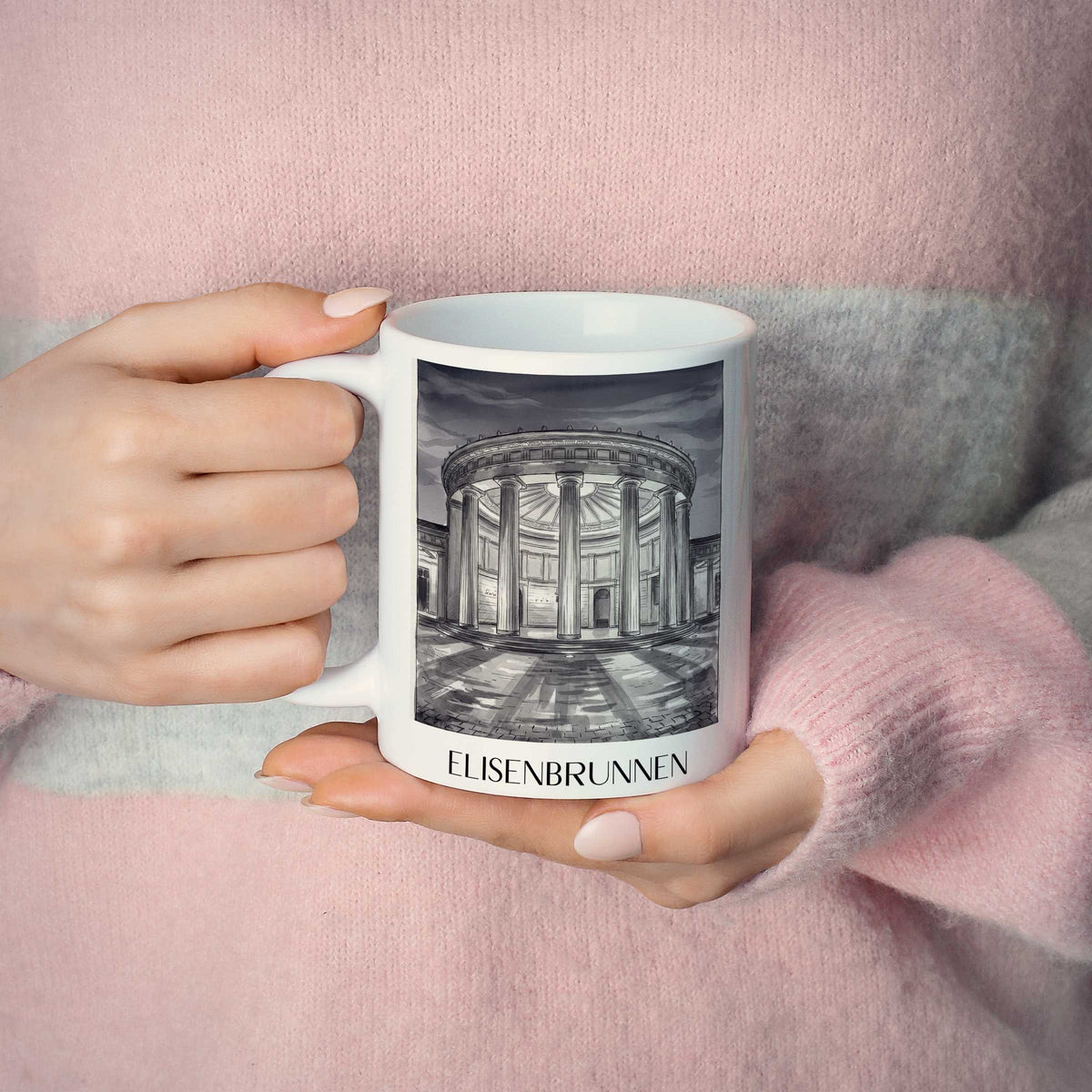 elisenbrunnen-aachen-deutschland-kaffeebecher-aquarell-schwarz-weiss