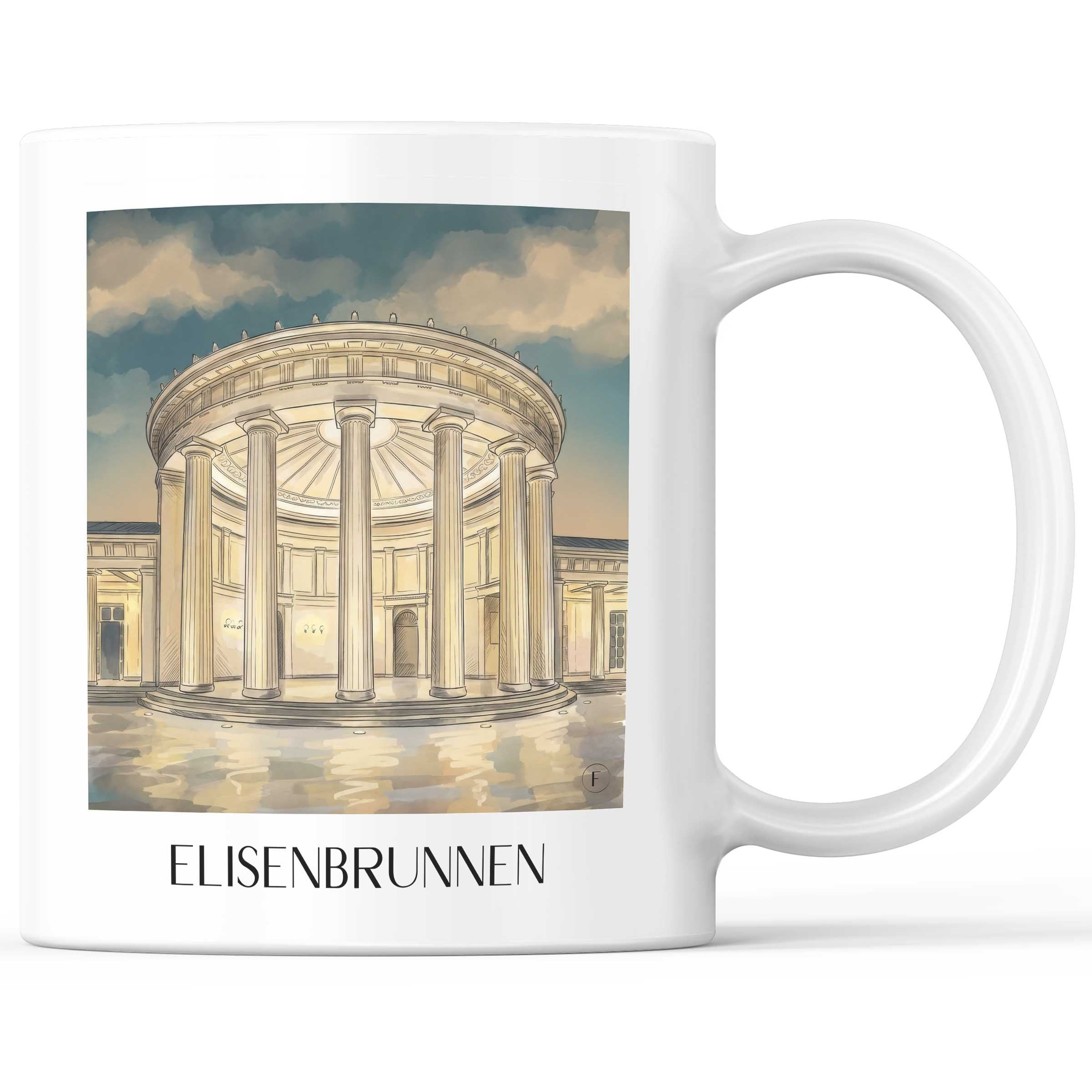 Elisenbrunnen Kaffeebecher - Aachen - Deutschland Becher - Kaffeetasse im Aquarell Stil - favplace
