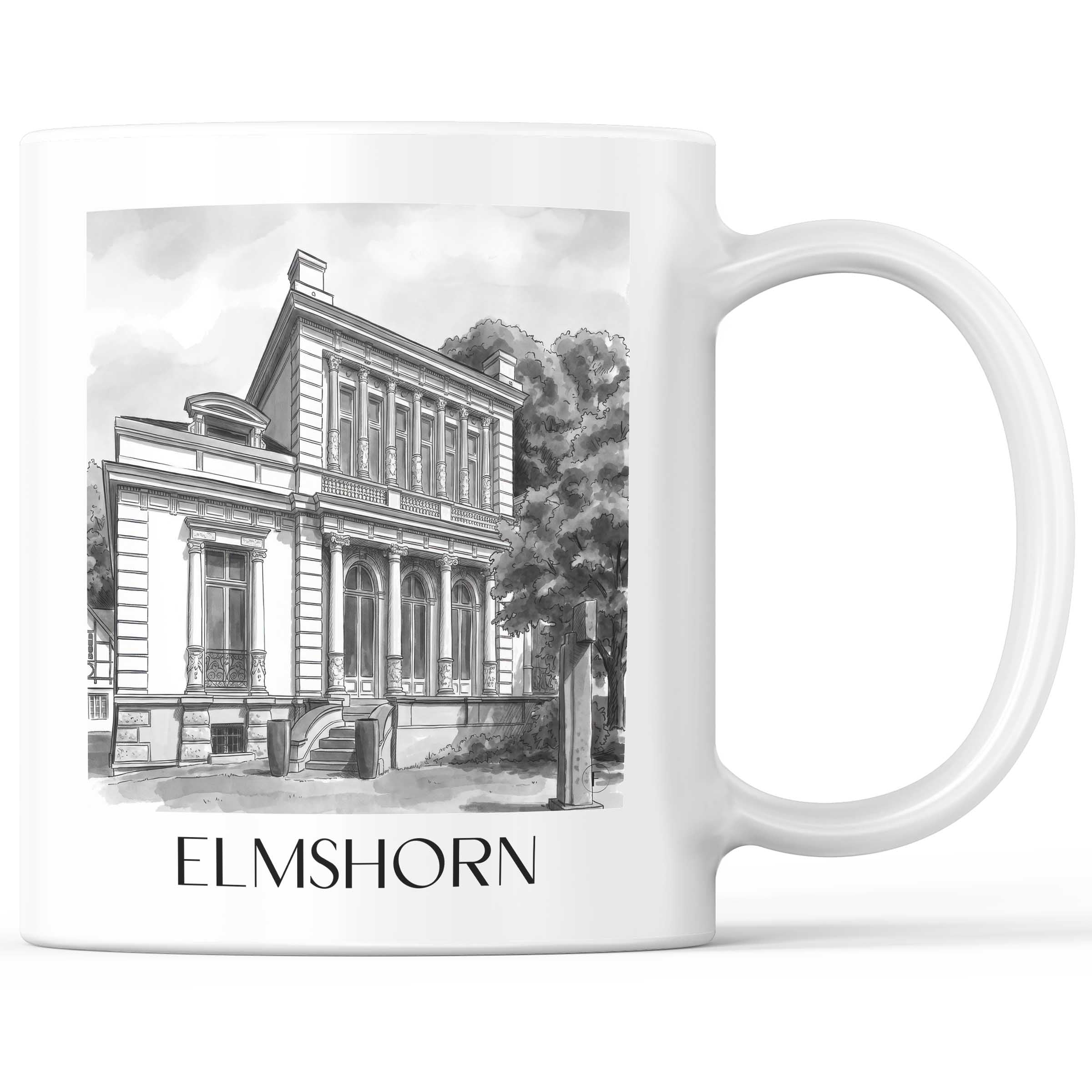 Elmshorn Kaffeebecher - Schleswig-Holstein - Deutschland Becher - Kaffeetasse im Aquarell Schwarz-Weiß Stil - favplace