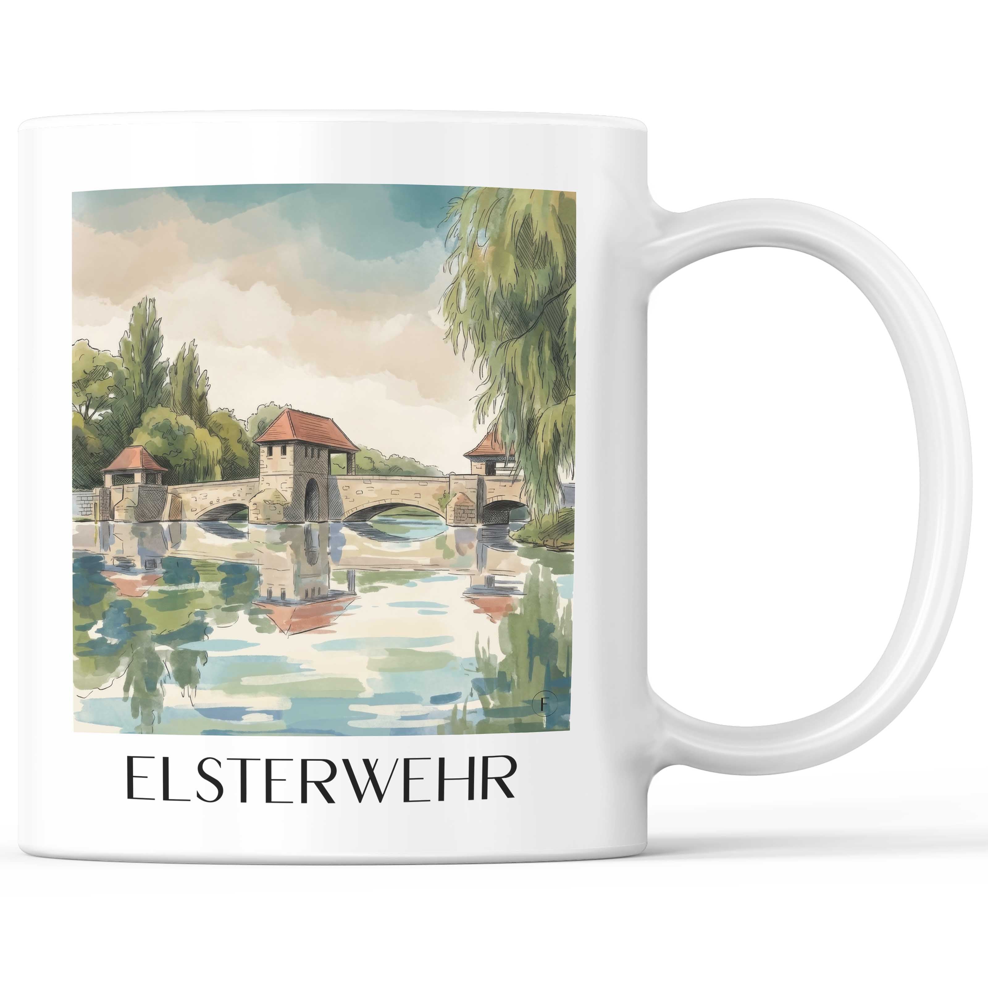 Elsterwehr Kaffeebecher - Leipzig - Deutschland Becher - Kaffeetasse im Aquarell Stil - favplace