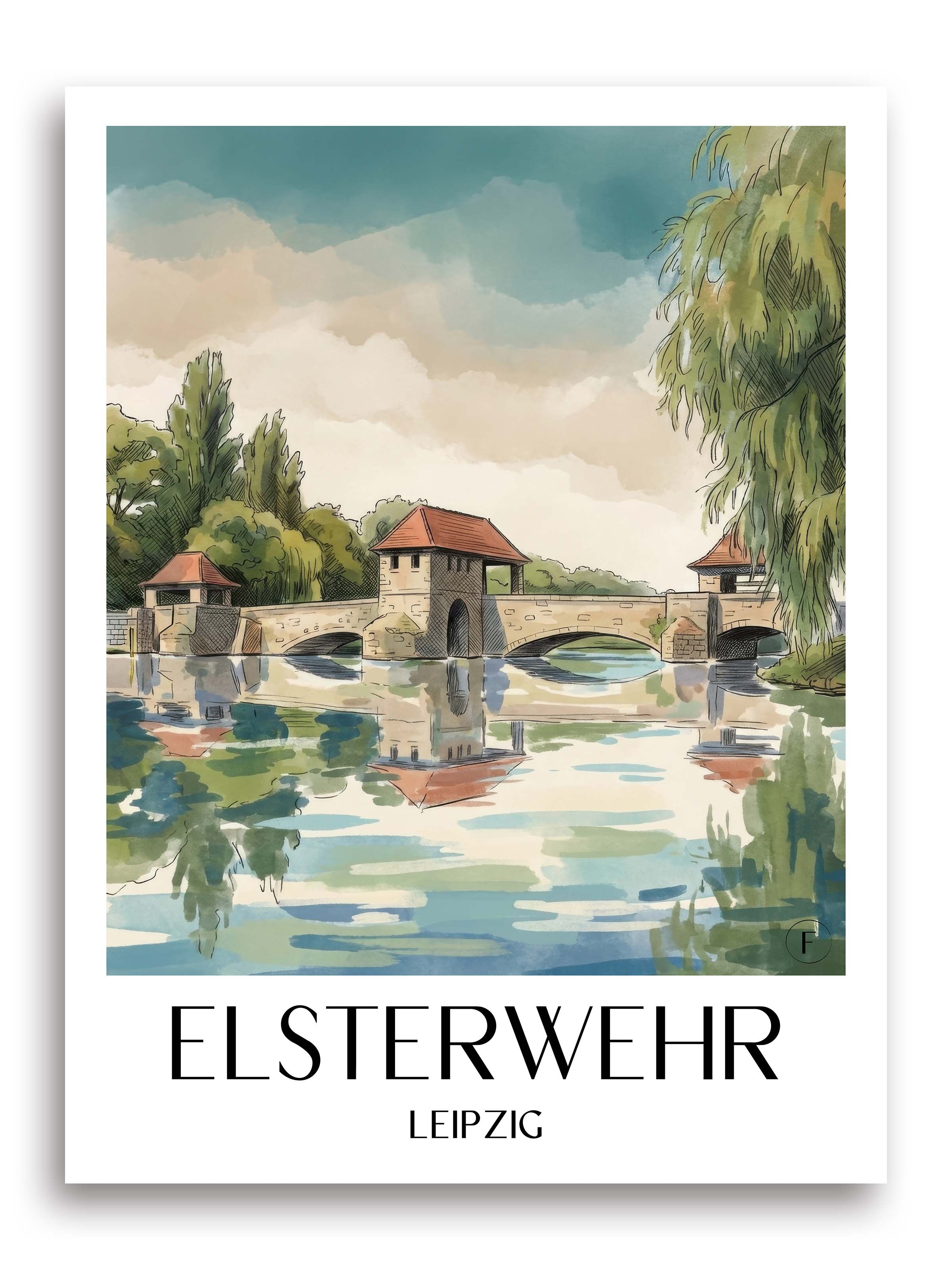 Elsterwehr Poster - Leipzig - Deutschland Kunstdruck - Aquarell von A4 bis A1 - favplace