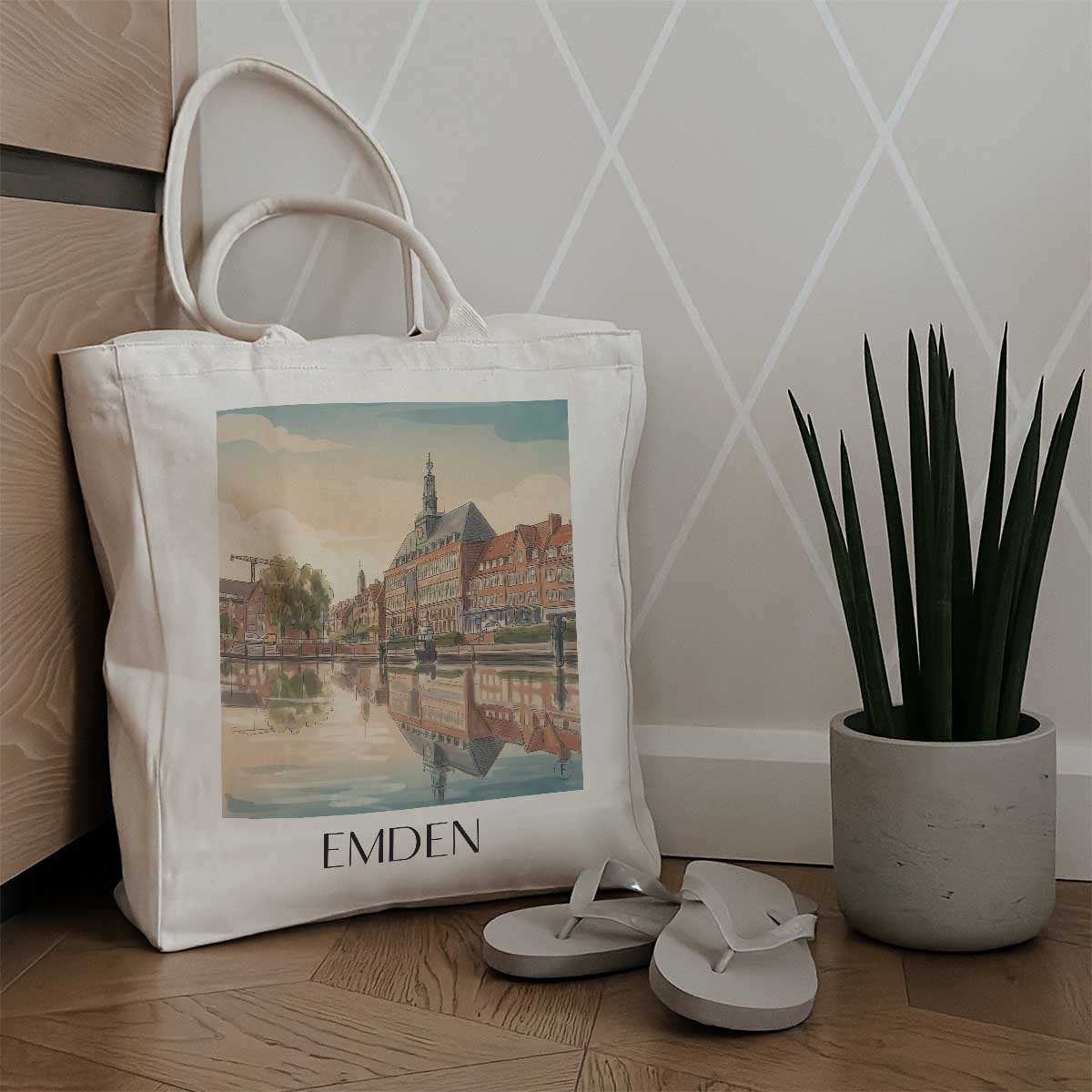 emden-ostfriesland-deutschland-einkaufstasche-aquarell