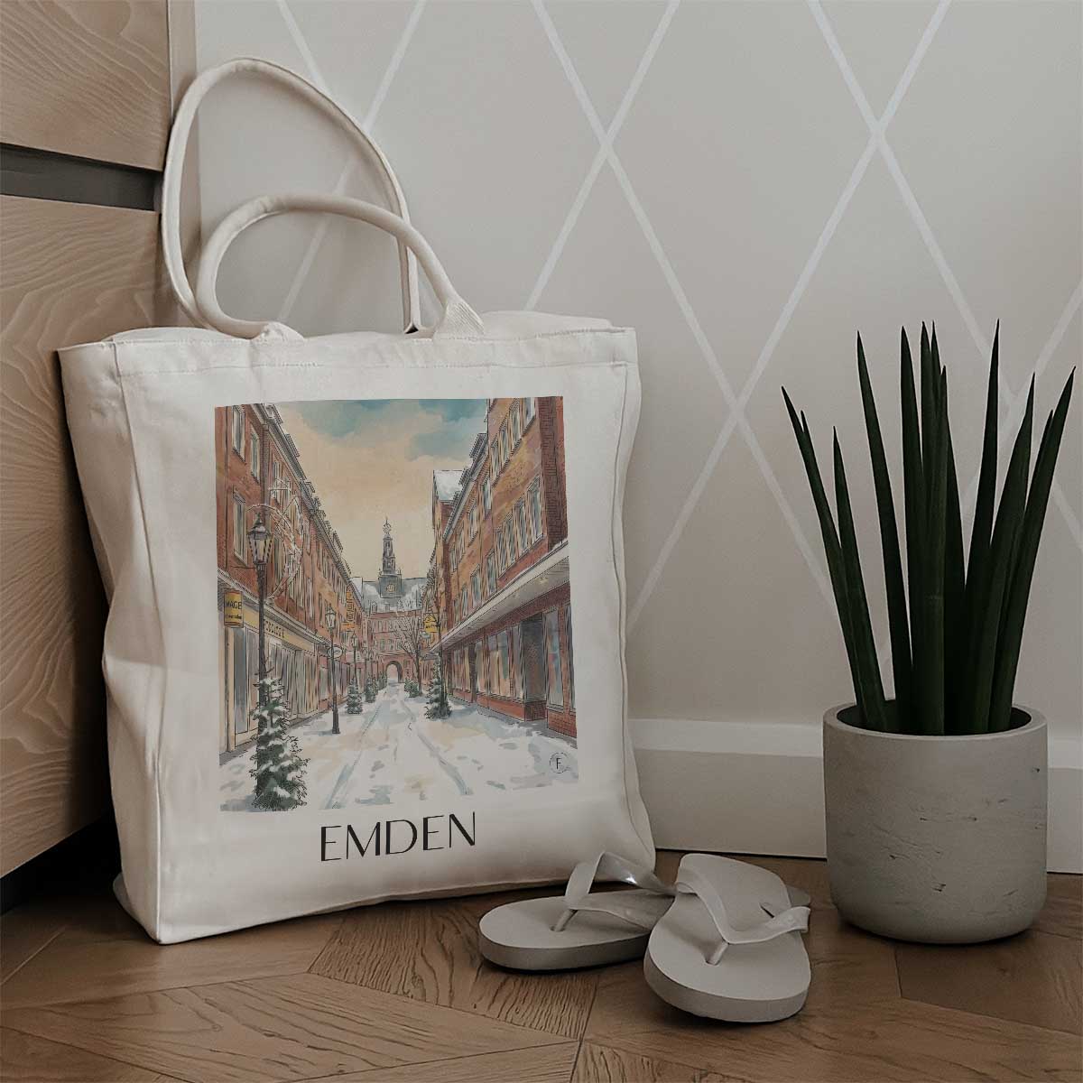 emden-(im-winter)-ostfriesland-deutschland-einkaufstasche-aquarell